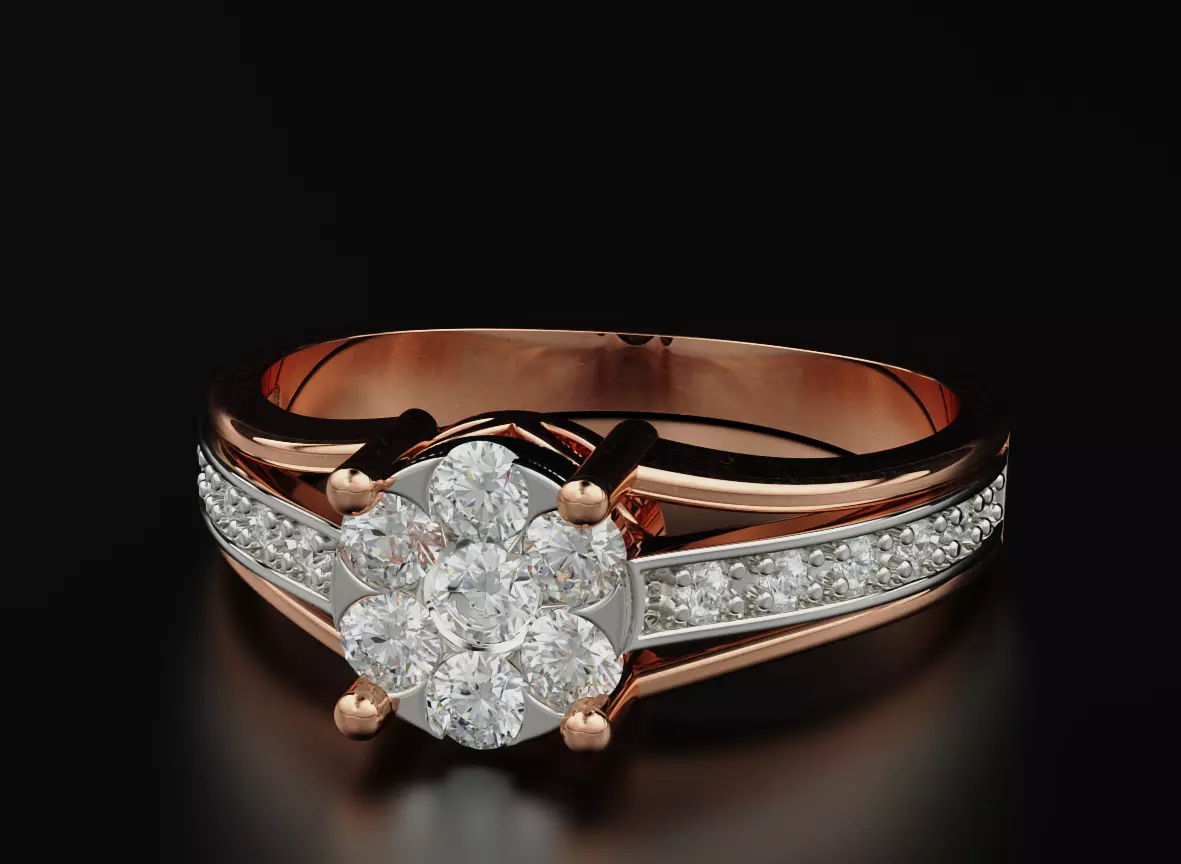 ring with diamonds in white and yellow gold 538 3D print model