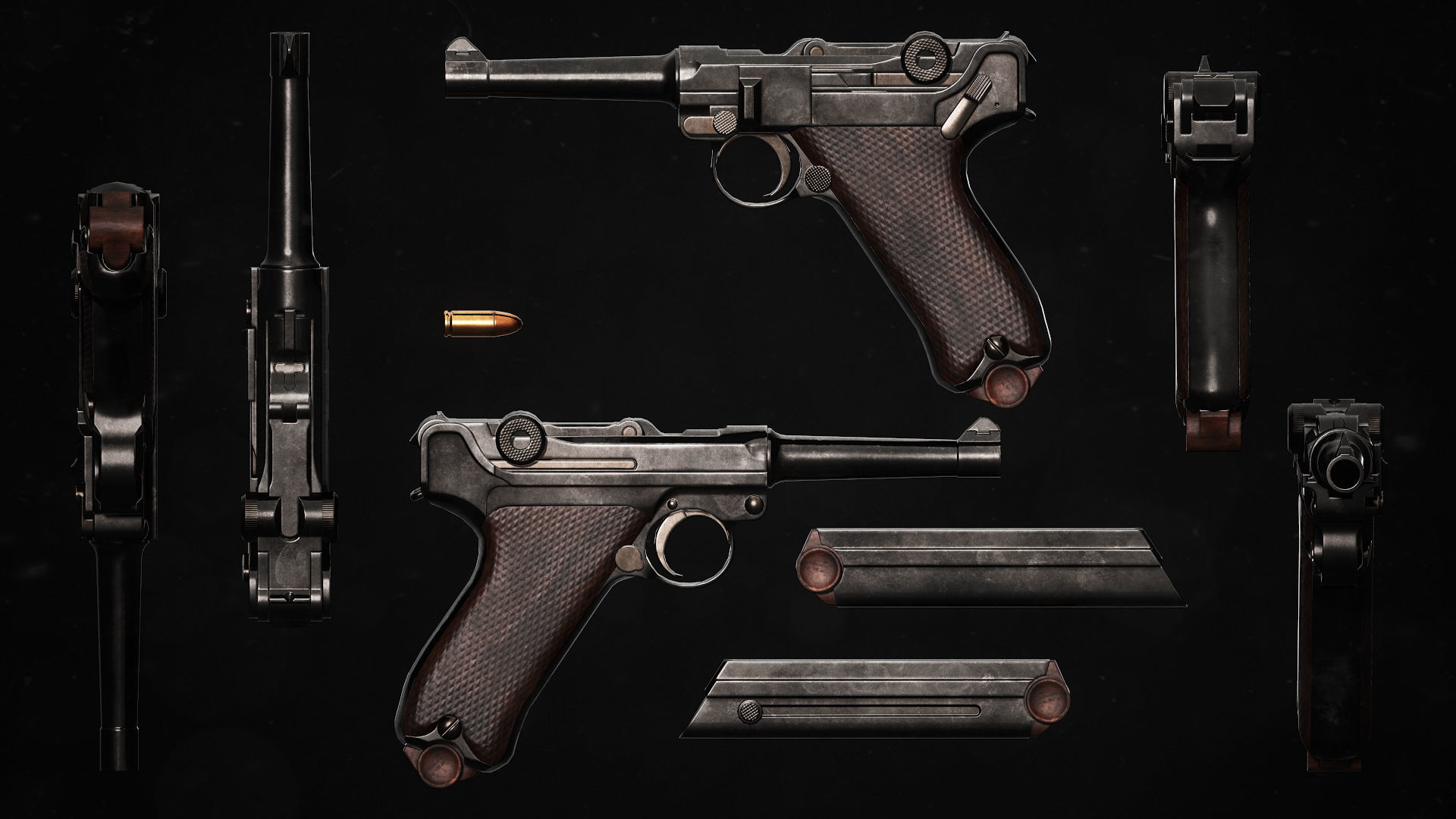 P 08 luger pistol Low-poly 3D model_1