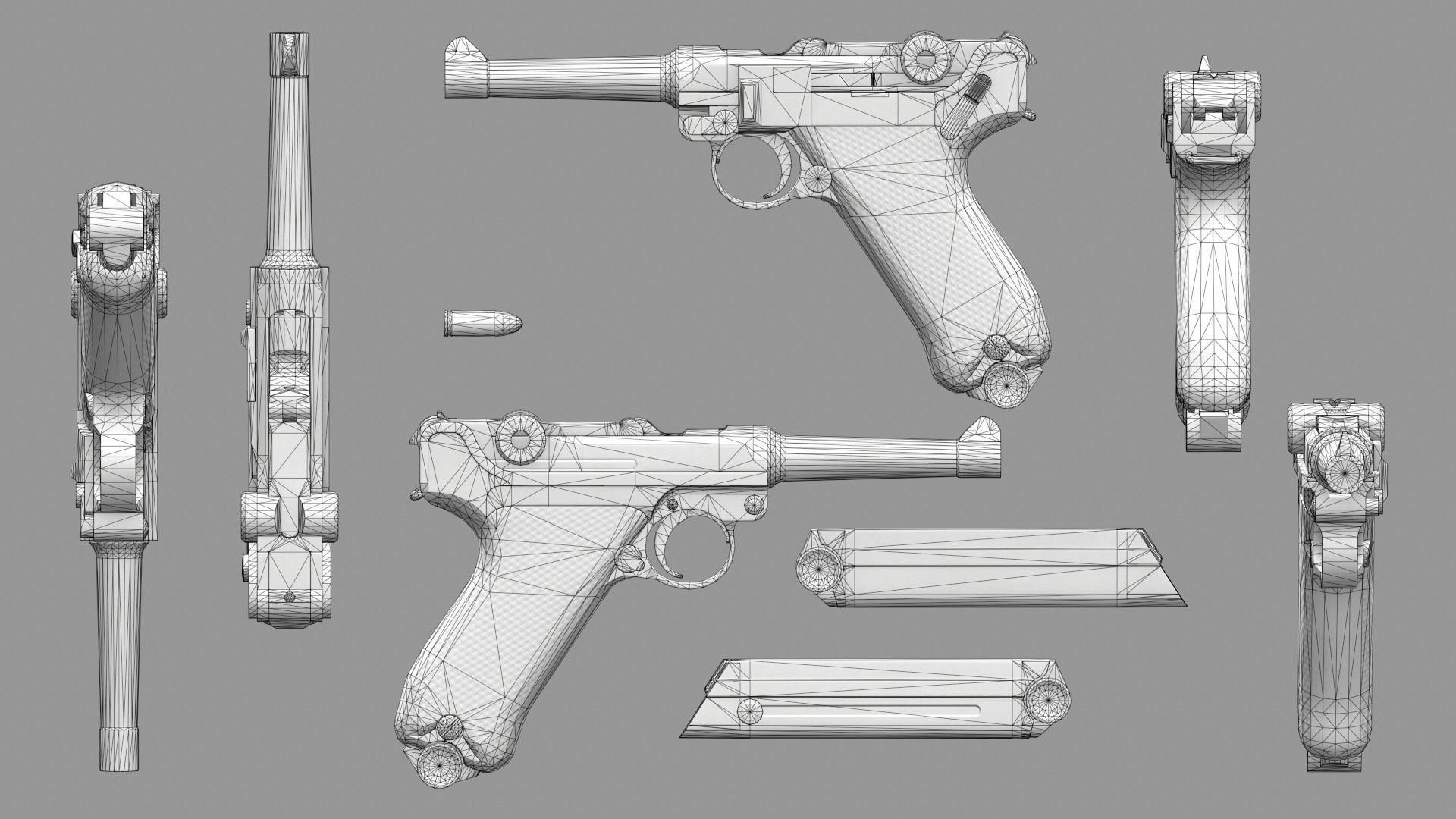 P 08 luger pistol Low-poly 3D model_6