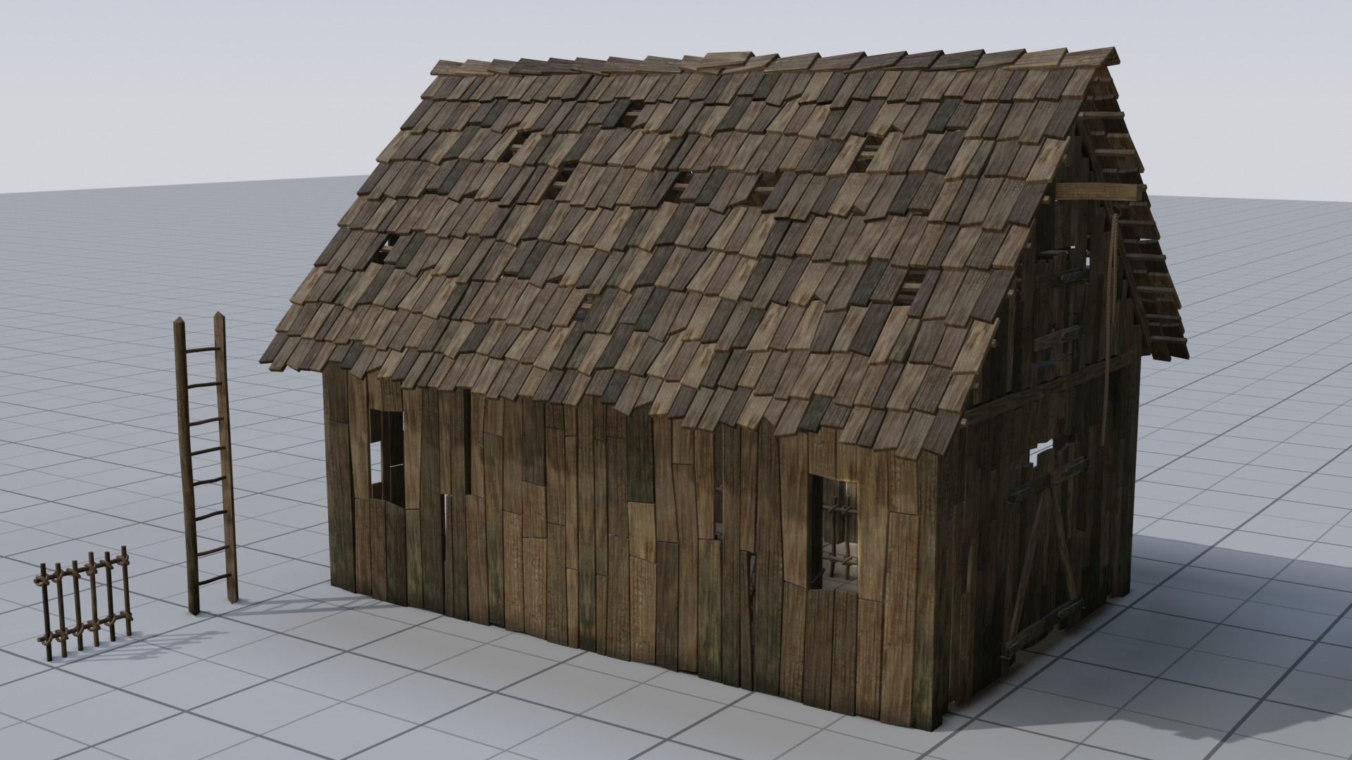 Wooden Barn Low-poly 3D model_2