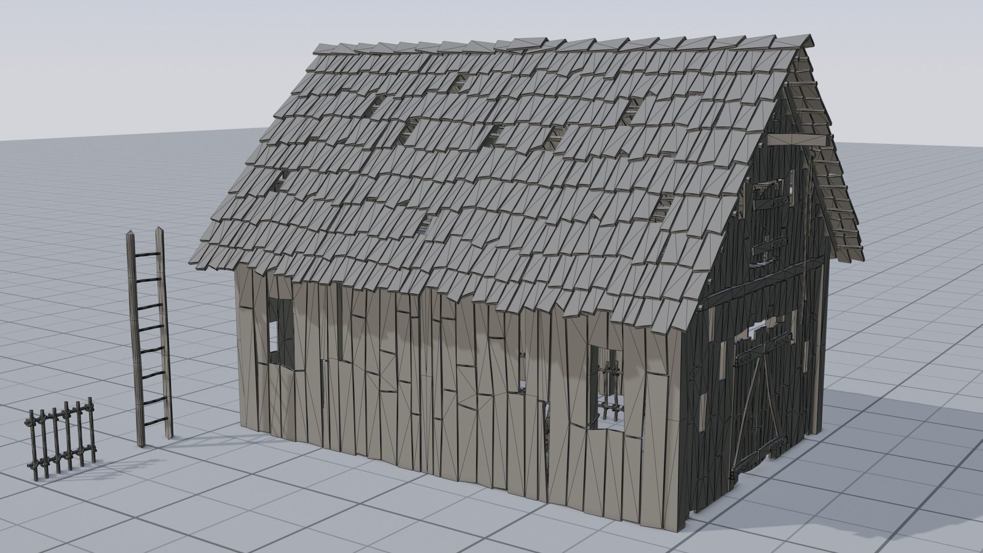 Wooden Barn Low-poly 3D model_3