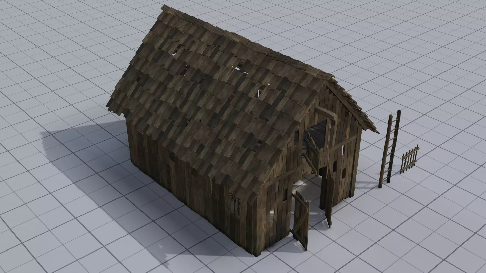Wooden Barn Low-poly 3D model_0