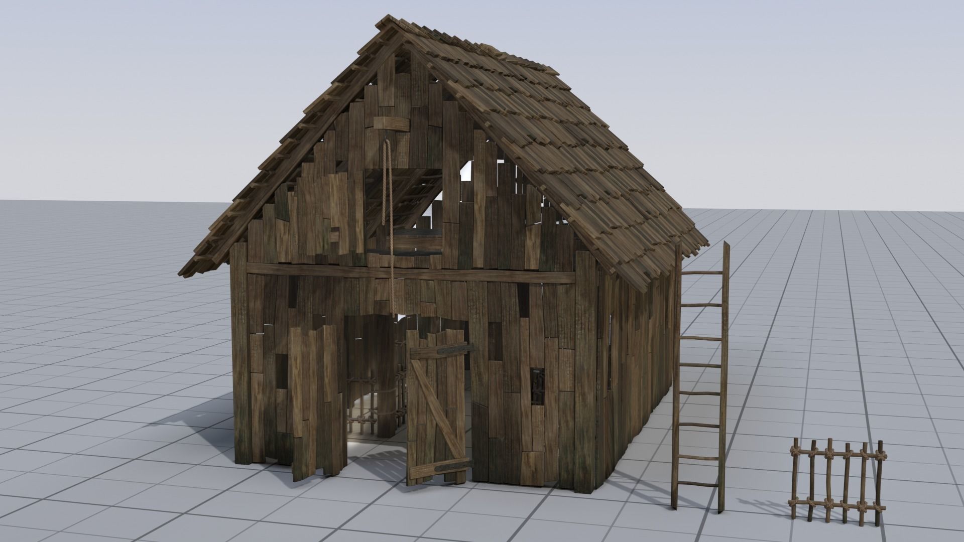 Wooden Barn Low-poly 3D model_1