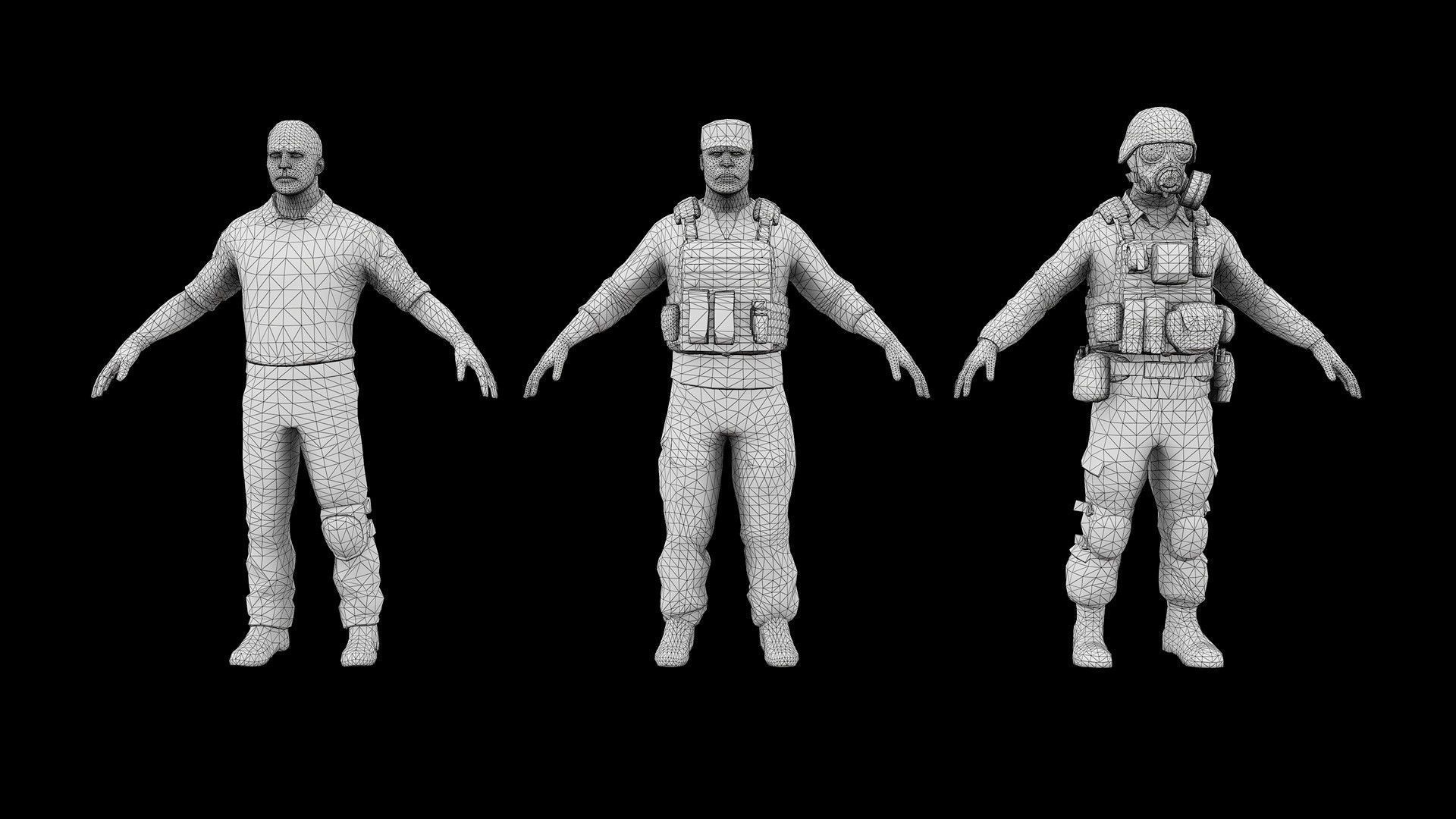 Modular military character Low-poly 3D model_9