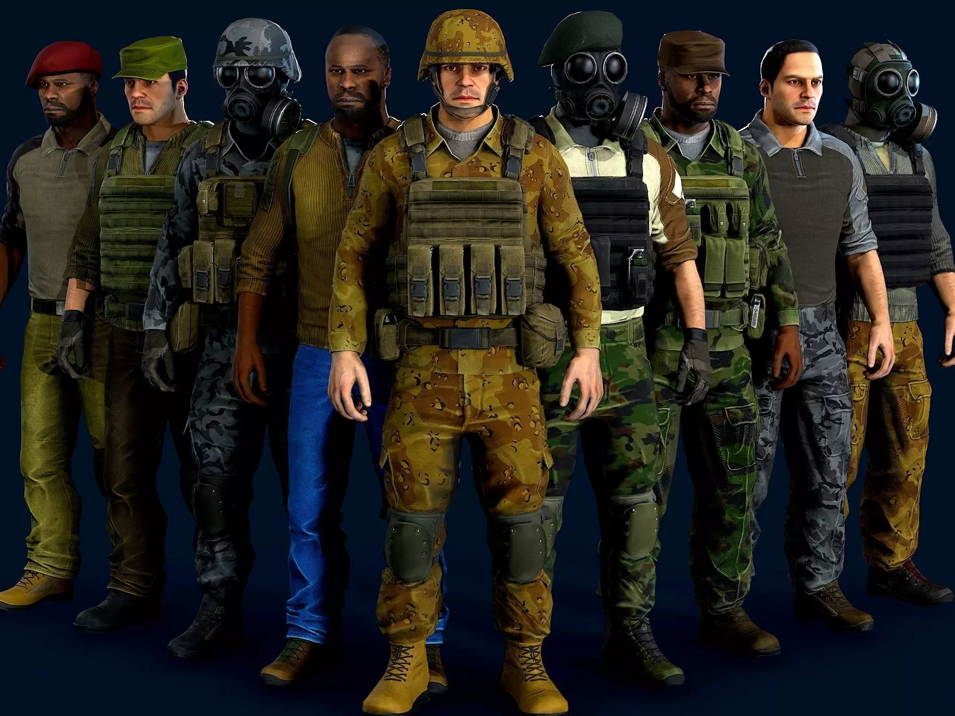 Modular military character Low-poly 3D model_0