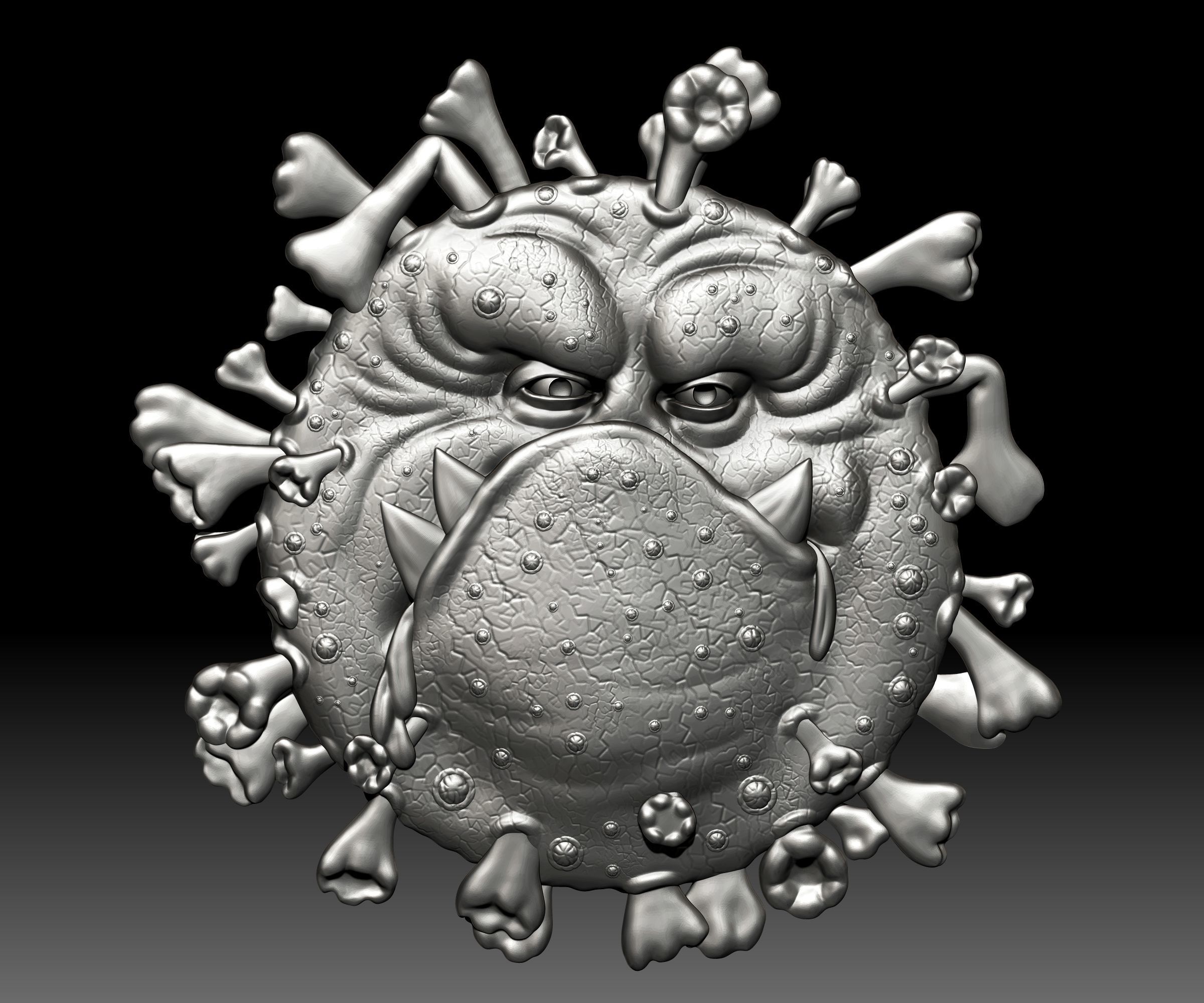 Covid Monster STL file Coronavirus relief for CNC router 3D print model_3