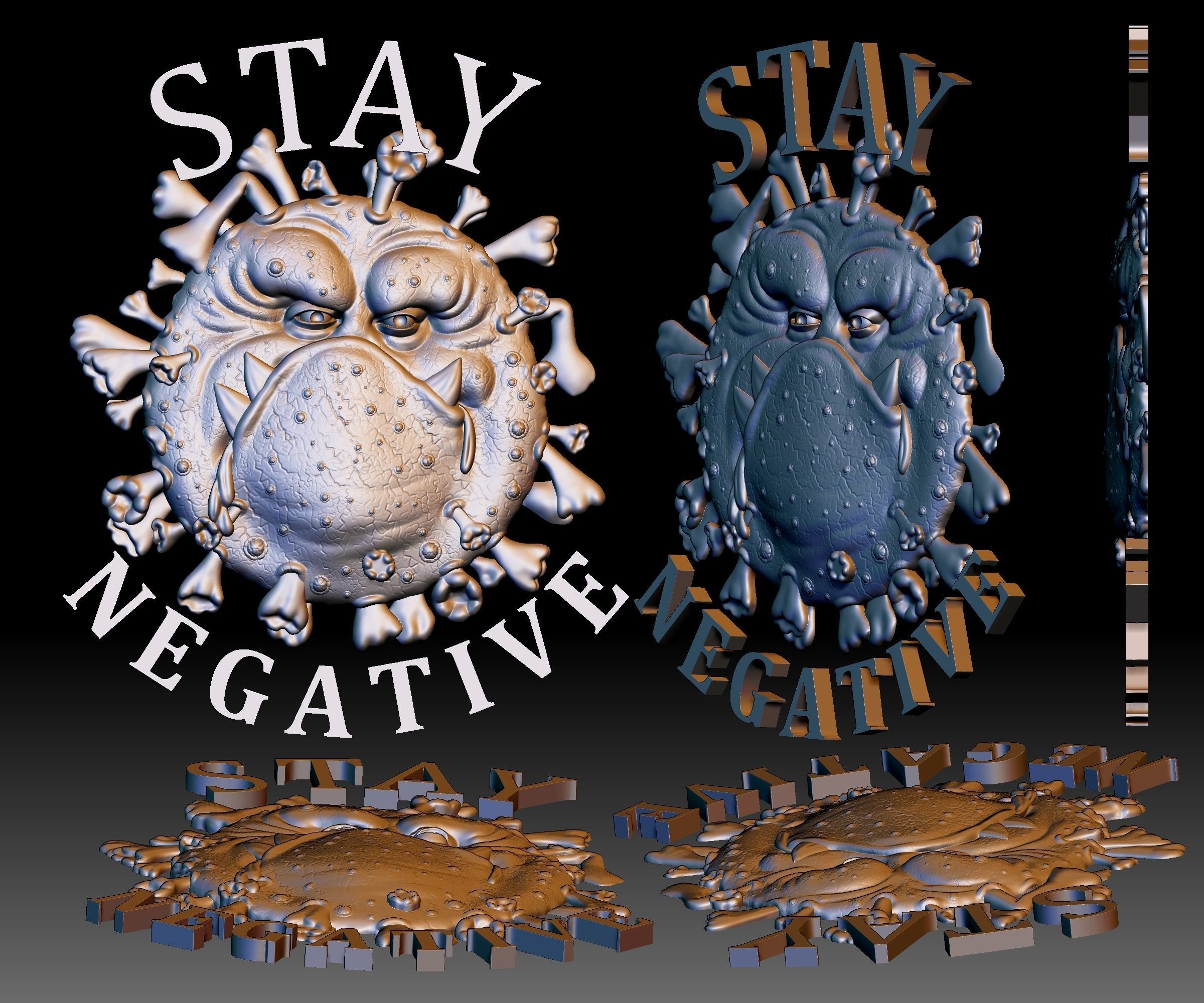 Covid Monster STL file Coronavirus relief for CNC router 3D print model_2