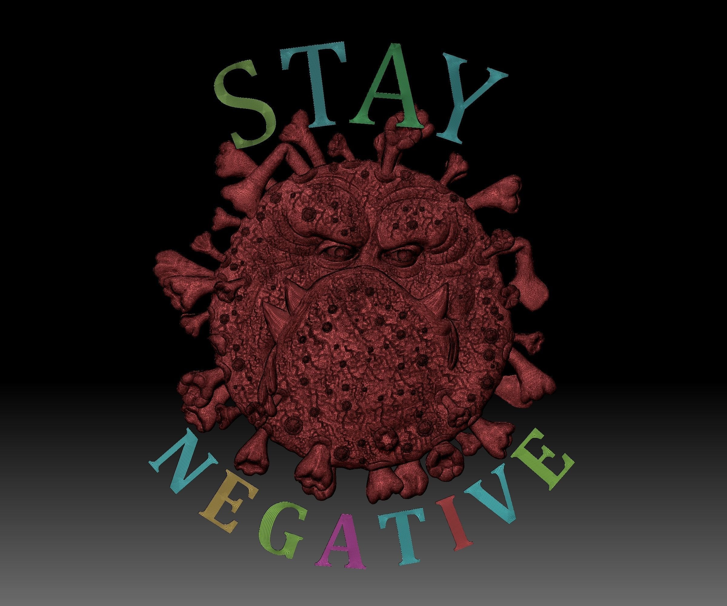 Covid Monster STL file Coronavirus relief for CNC router 3D print model_7