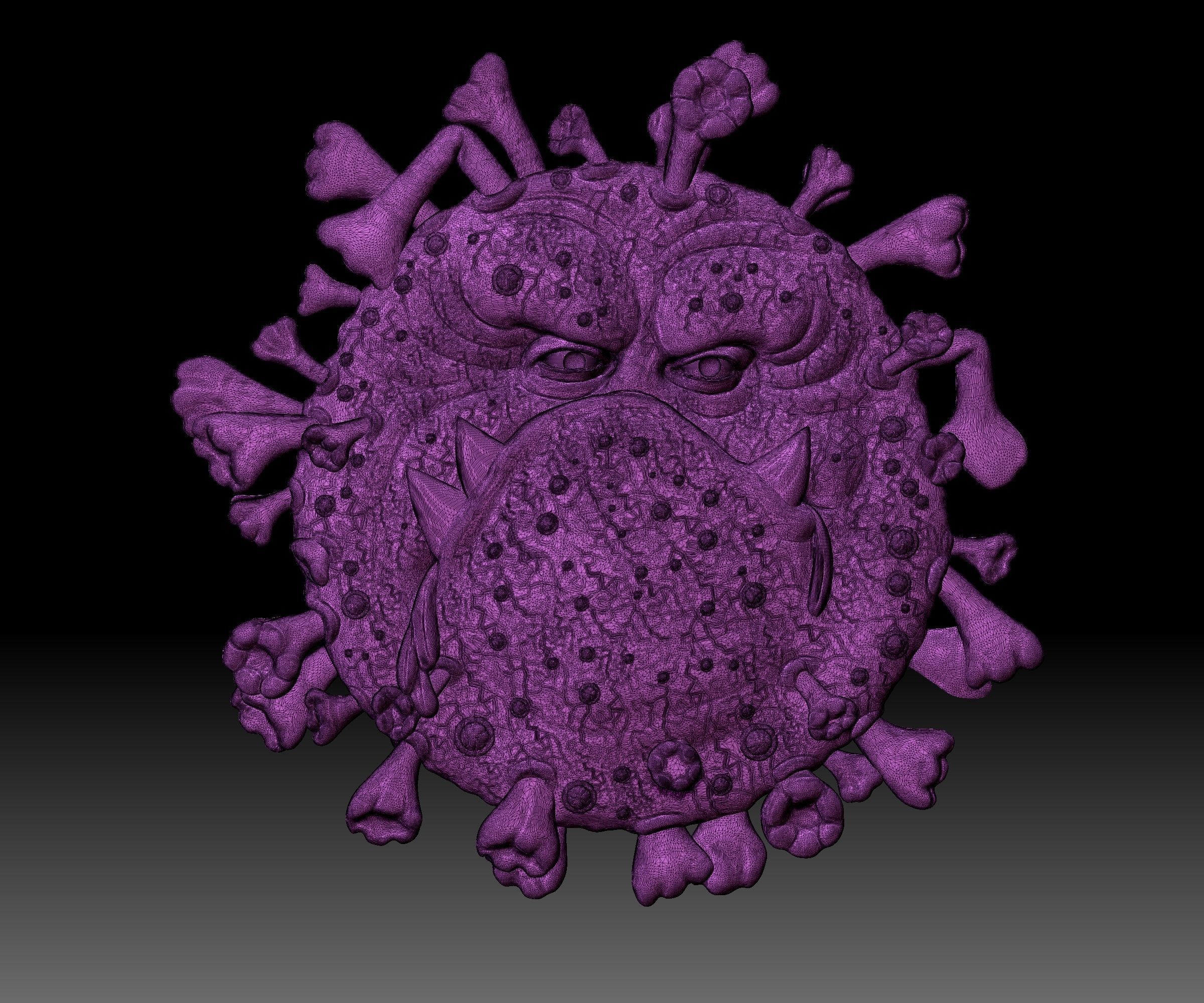 Covid Monster STL file Coronavirus relief for CNC router 3D print model_6