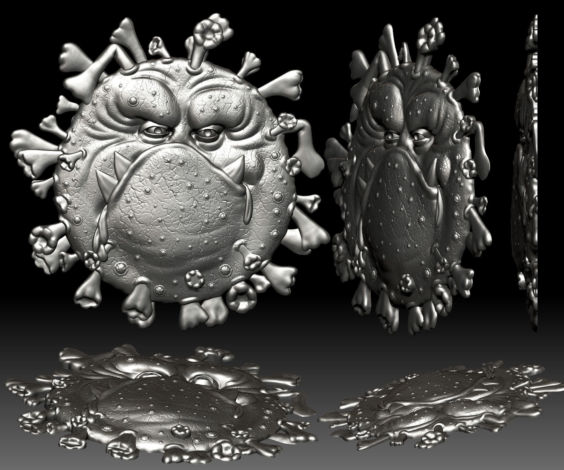 Covid Monster STL file Coronavirus relief for CNC router 3D print model_4
