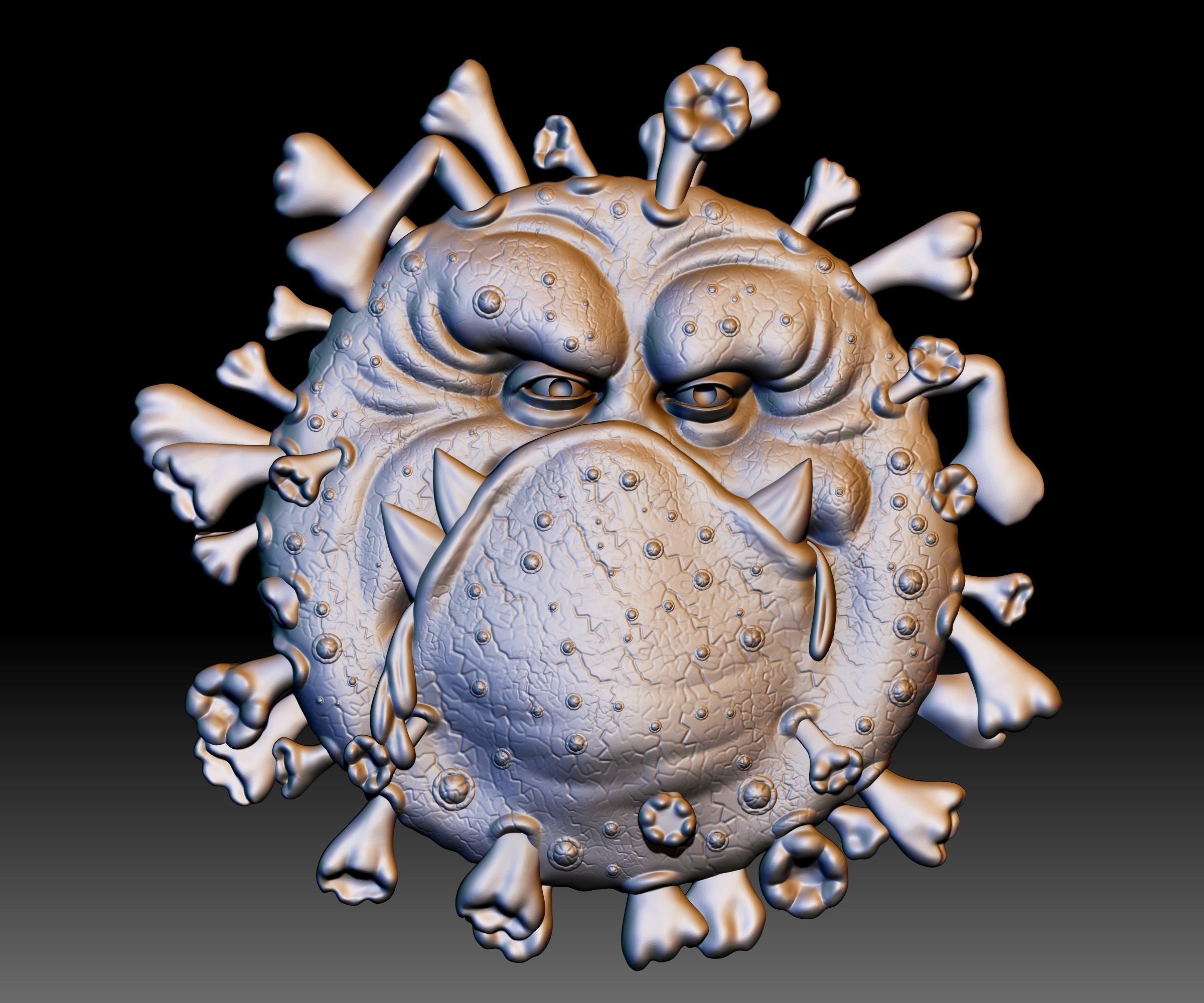 Covid Monster STL file Coronavirus relief for CNC router 3D print model_1
