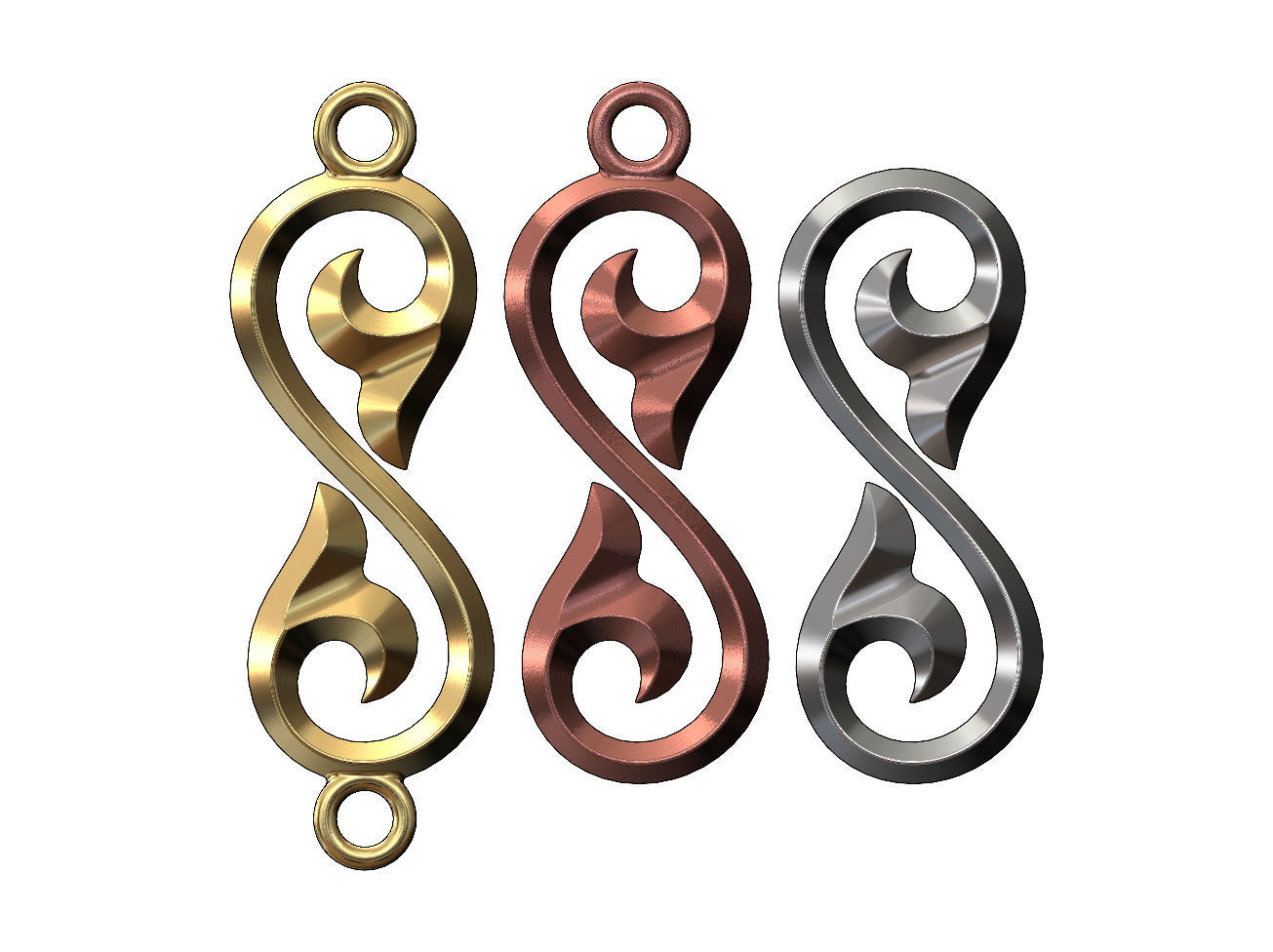 Floral scroll pendant charm and ornament 3D print model_2