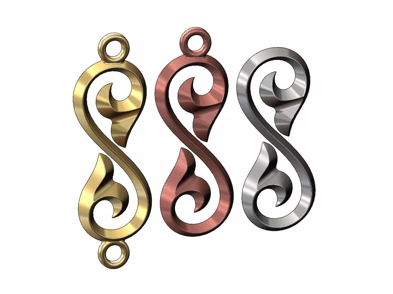 Floral scroll pendant charm and ornament 3D print model_0