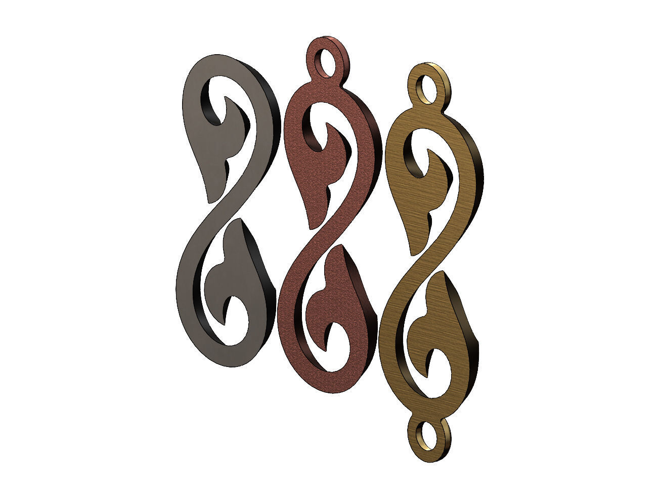 Floral scroll pendant charm and ornament 3D print model_4