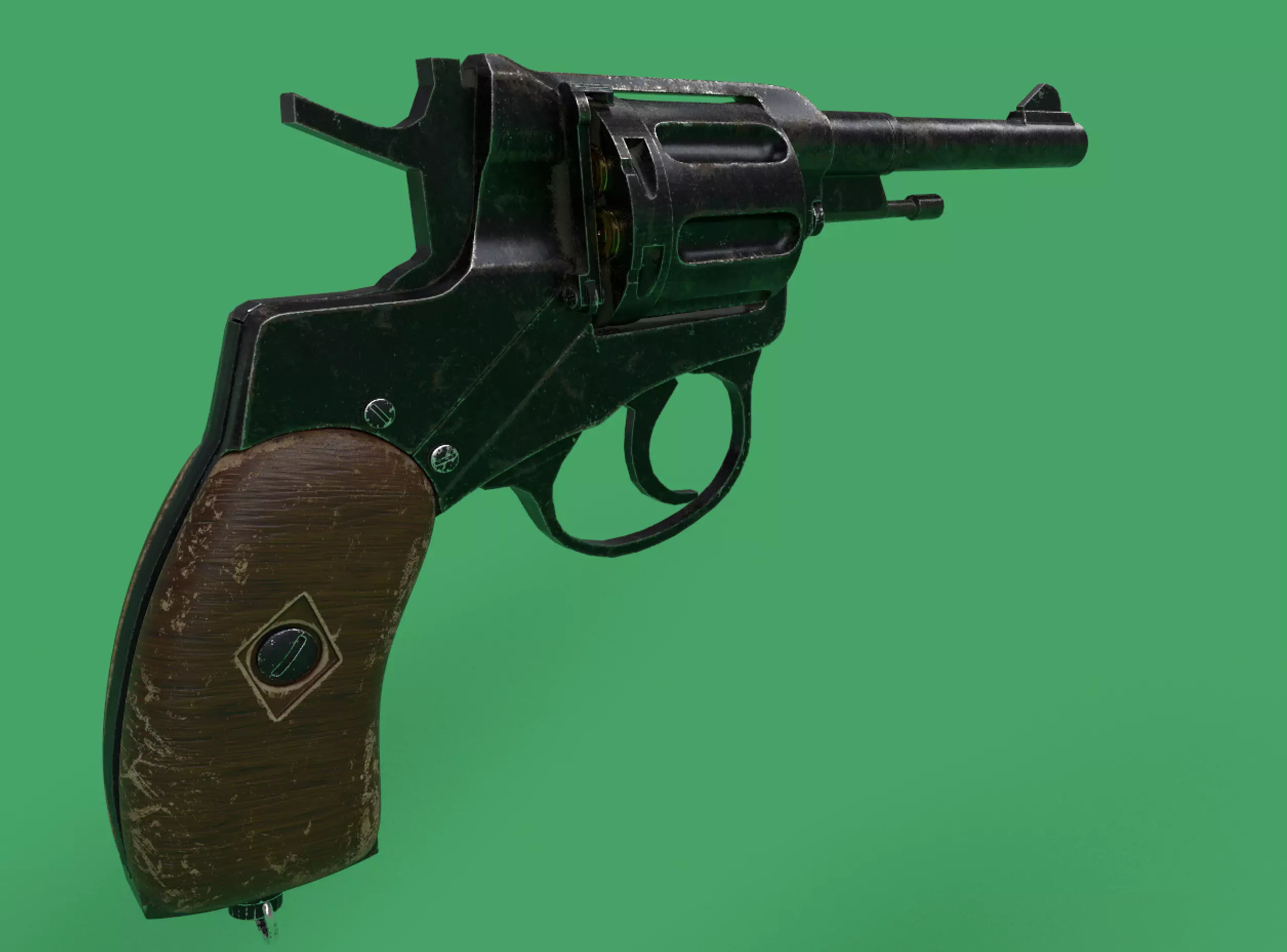 Nagant Revolver Gun Low-poly 3D model_0