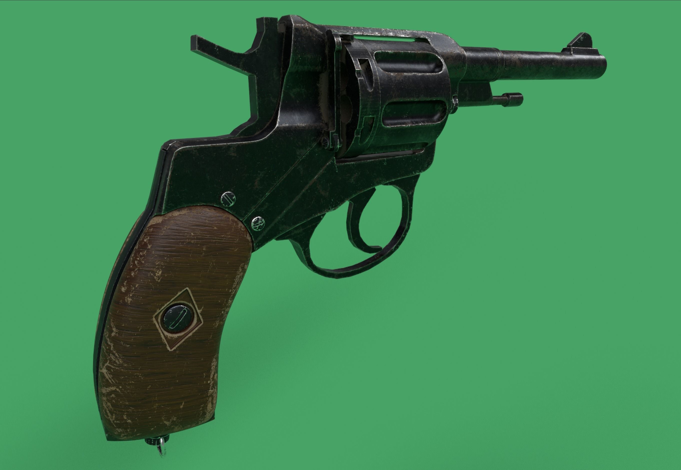 Nagant Revolver Gun Low-poly 3D model_4