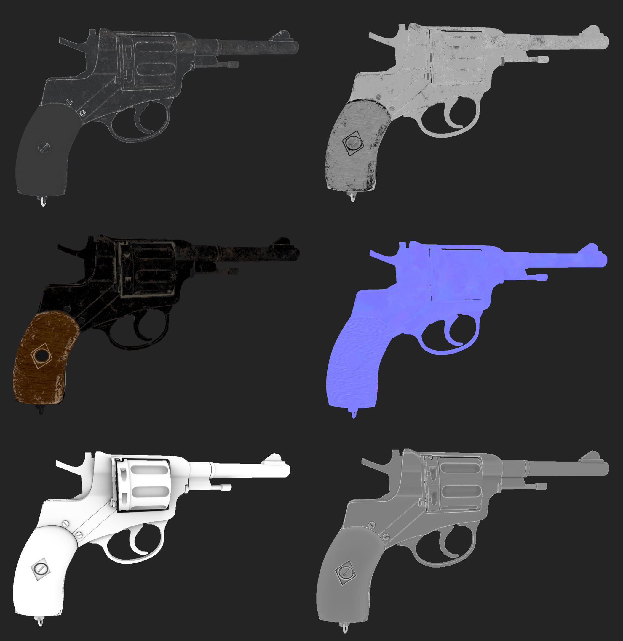 Nagant Revolver Gun Low-poly 3D model_5