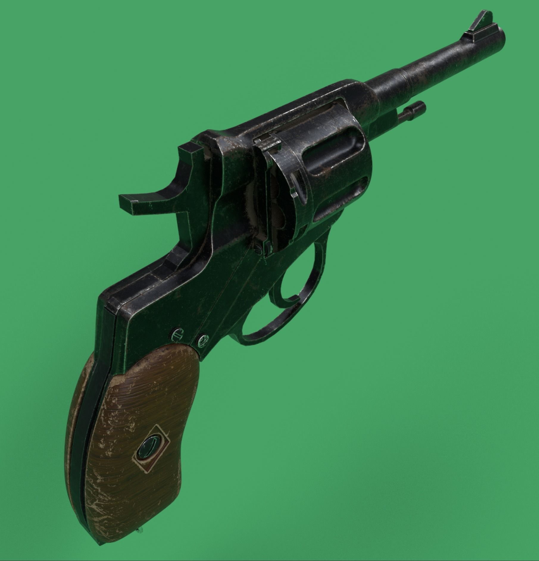 Nagant Revolver Gun Low-poly 3D model_2