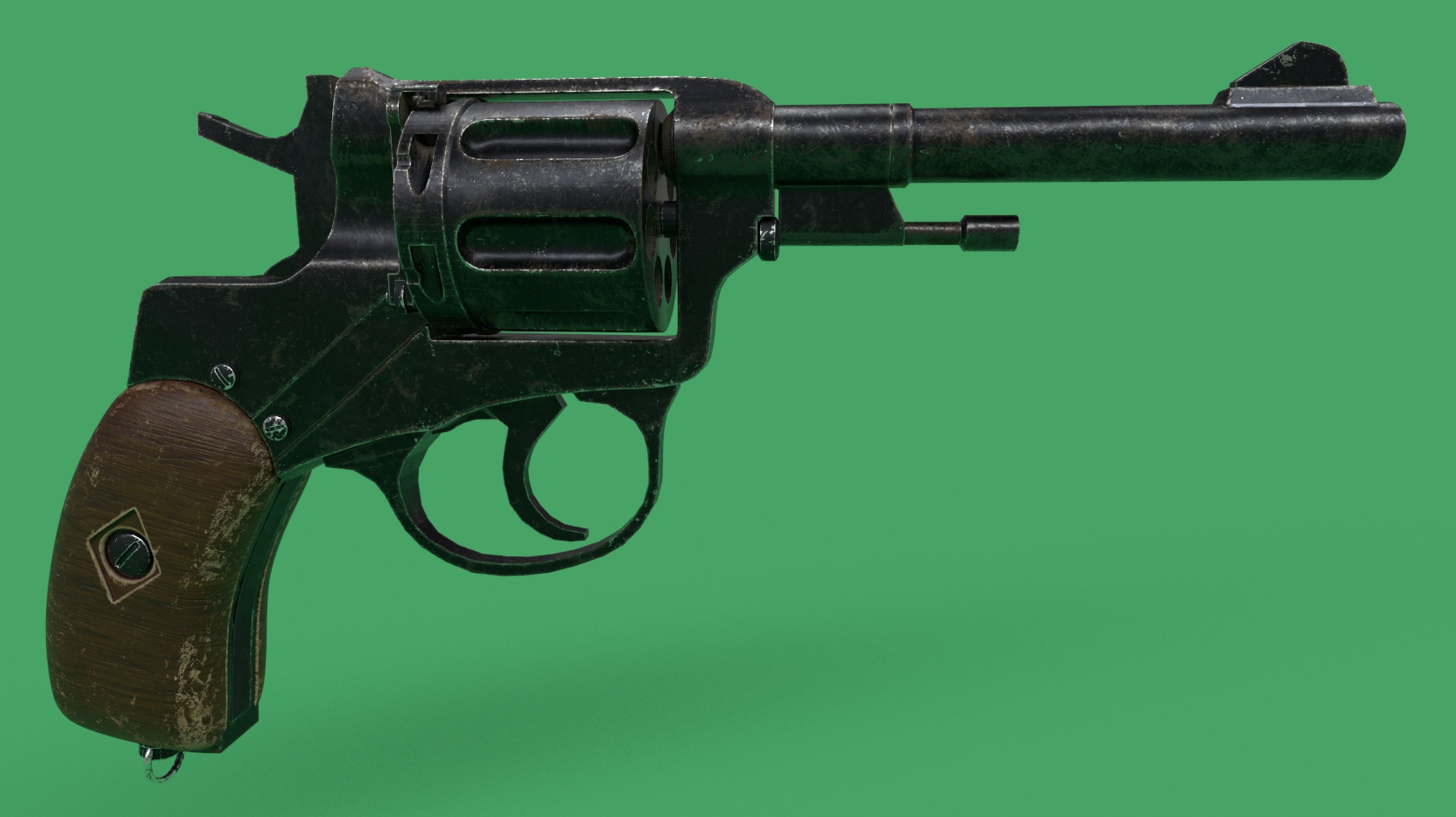 Nagant Revolver Gun Low-poly 3D model_1
