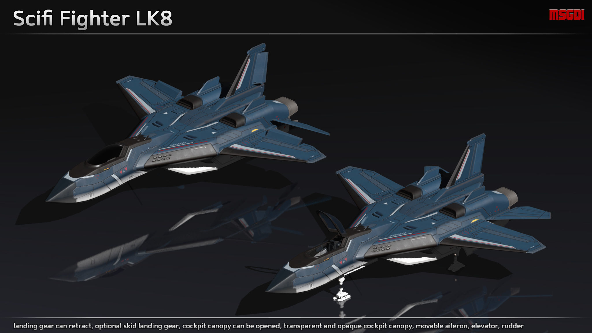 Scifi Fighter LK8 Low-poly 3D model_2