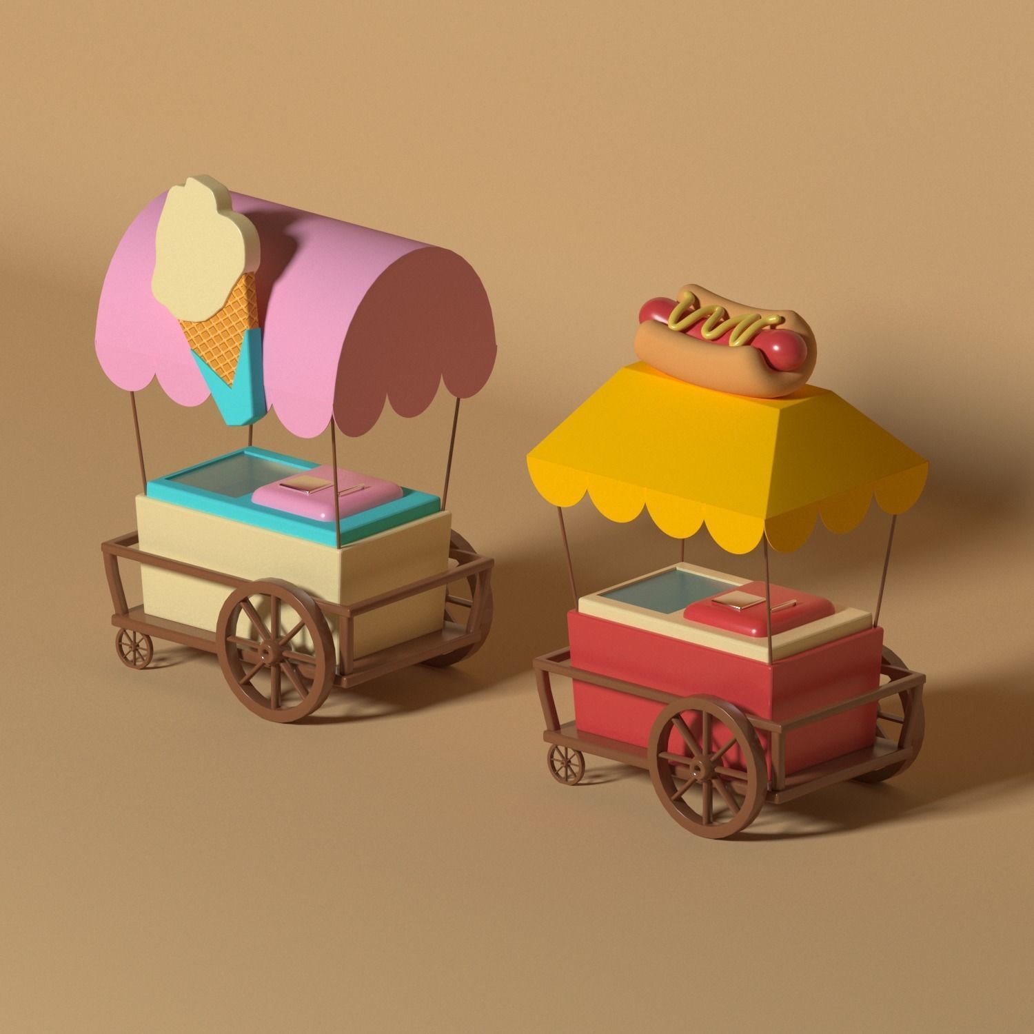 Ice Cream and Hot Dog Carts  Low-poly 3D model_1