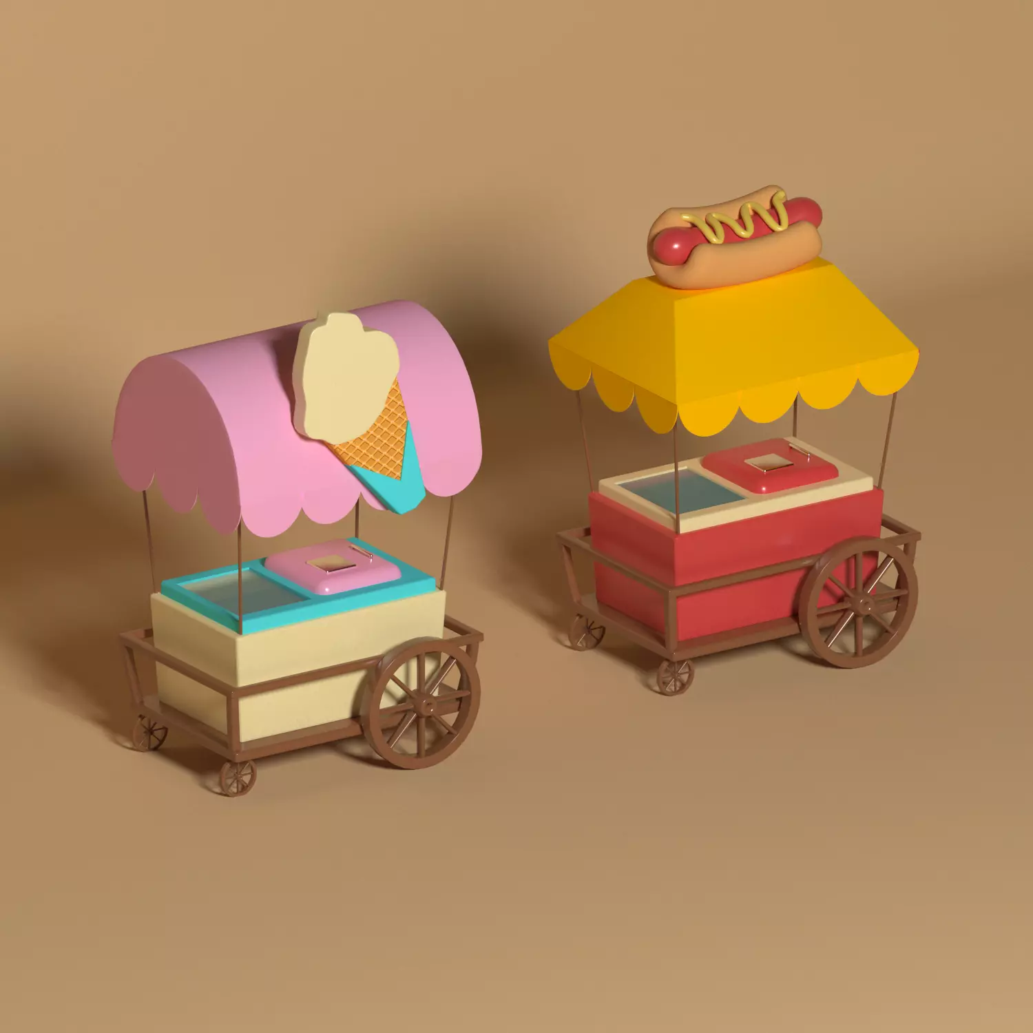 Ice Cream and Hot Dog Carts  Low-poly 3D model_0