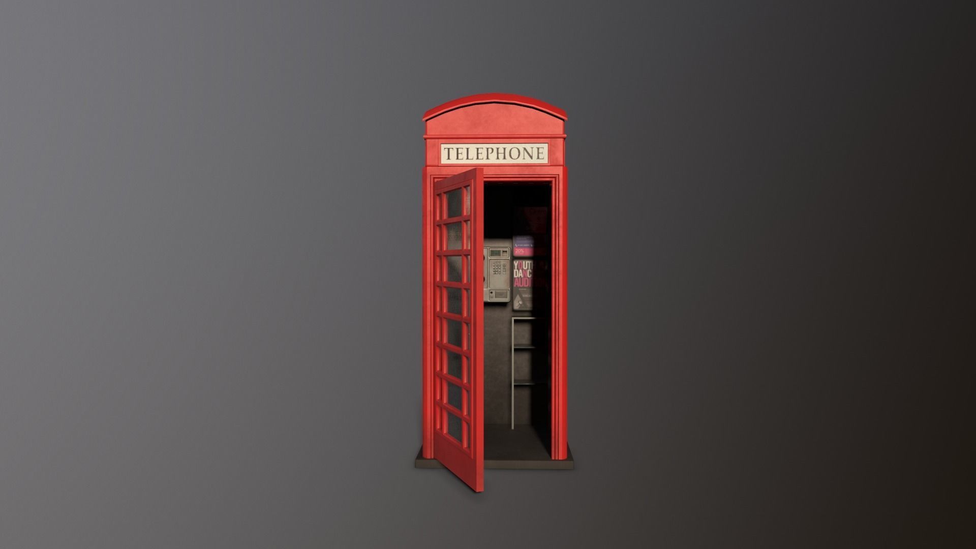 Telephone booth Low-poly 3D model_1