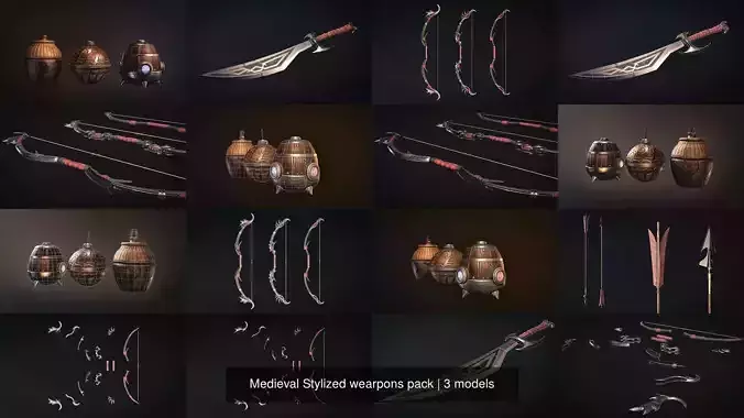 Medieval Stylized wearpons pack 3D Model Collection