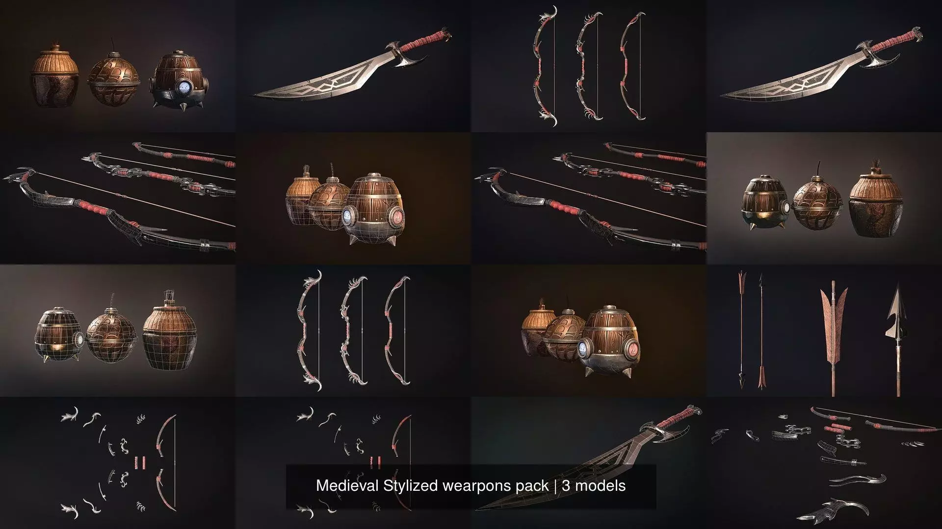 Medieval Stylized wearpons pack 3D Model Collection_0
