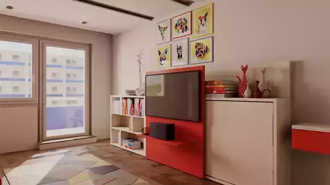 Clei Poppi Theatre sliding TV cabinet with bed 3d model Free 3D model