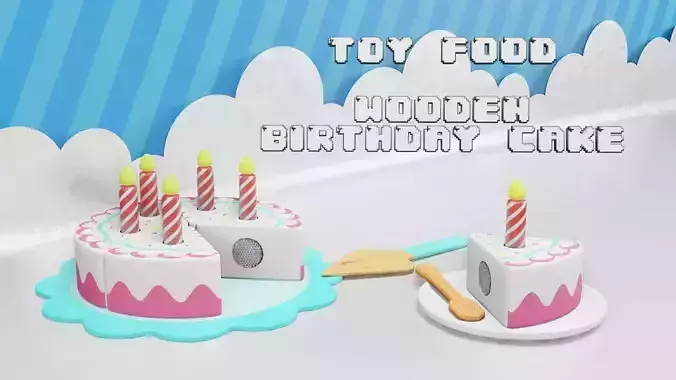 Toy Food - Wooden Birthday Cake - Playset for Children Low-poly 3D model