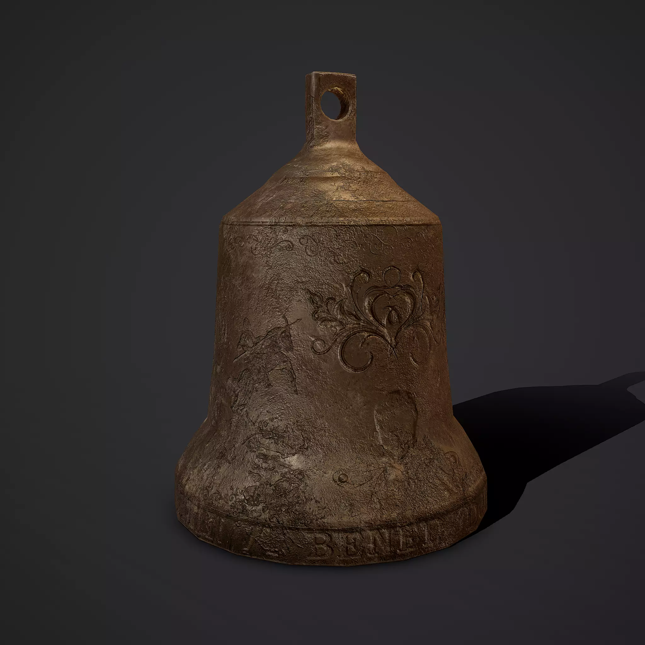 Medieval Style Bronze Bell Decoration Low-poly 3D model_0