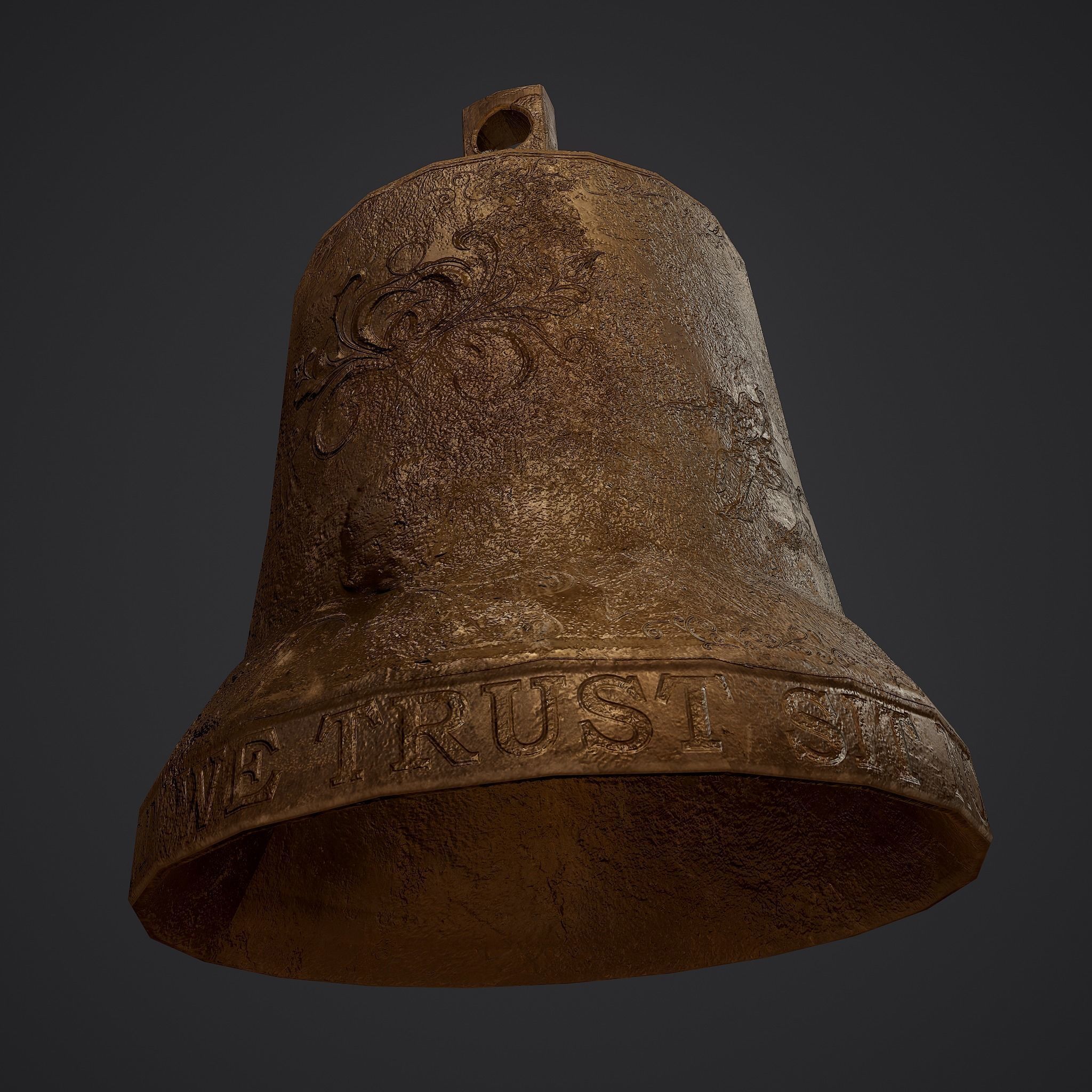 Medieval Style Bronze Bell Decoration Low-poly 3D model_22