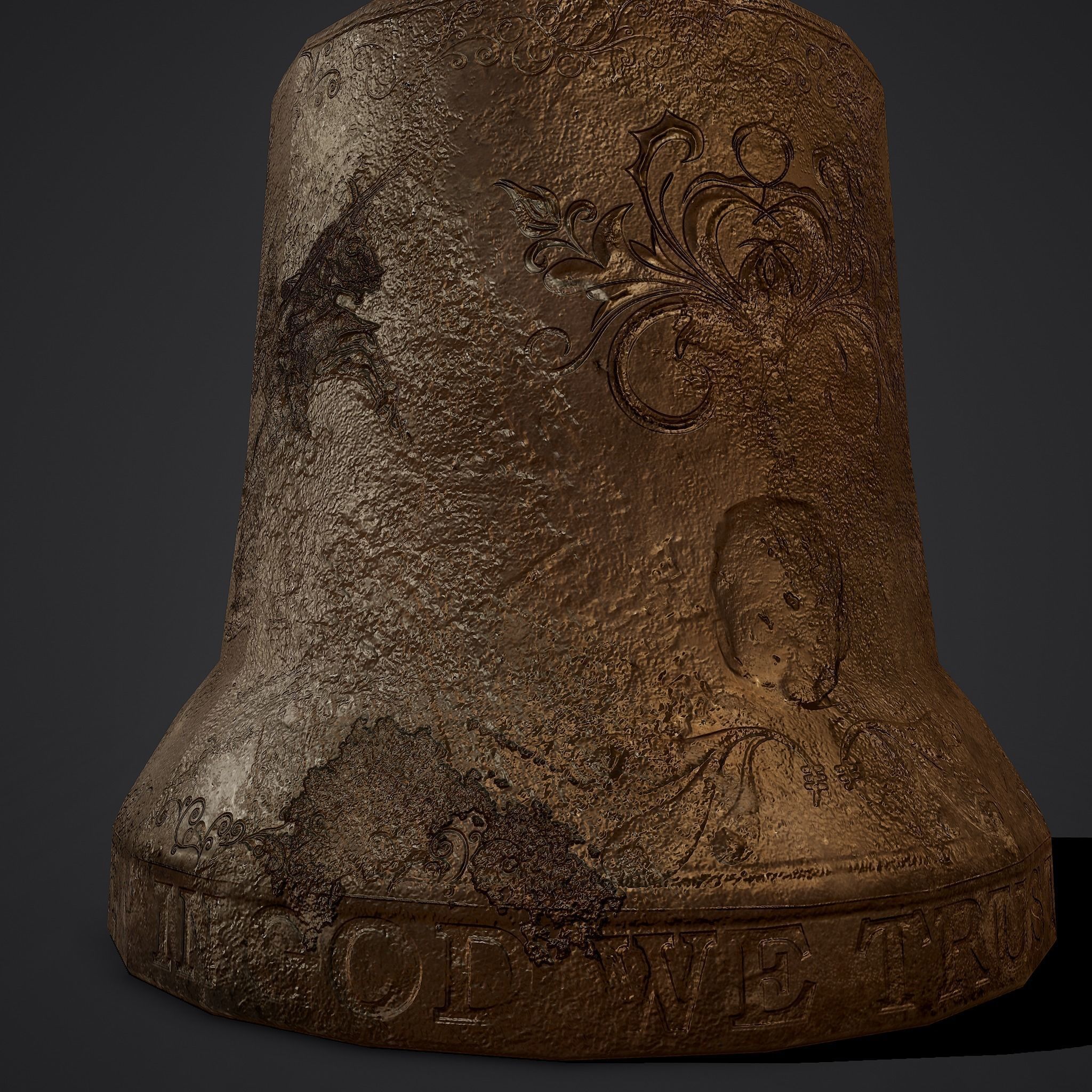 Medieval Style Bronze Bell Decoration Low-poly 3D model_14