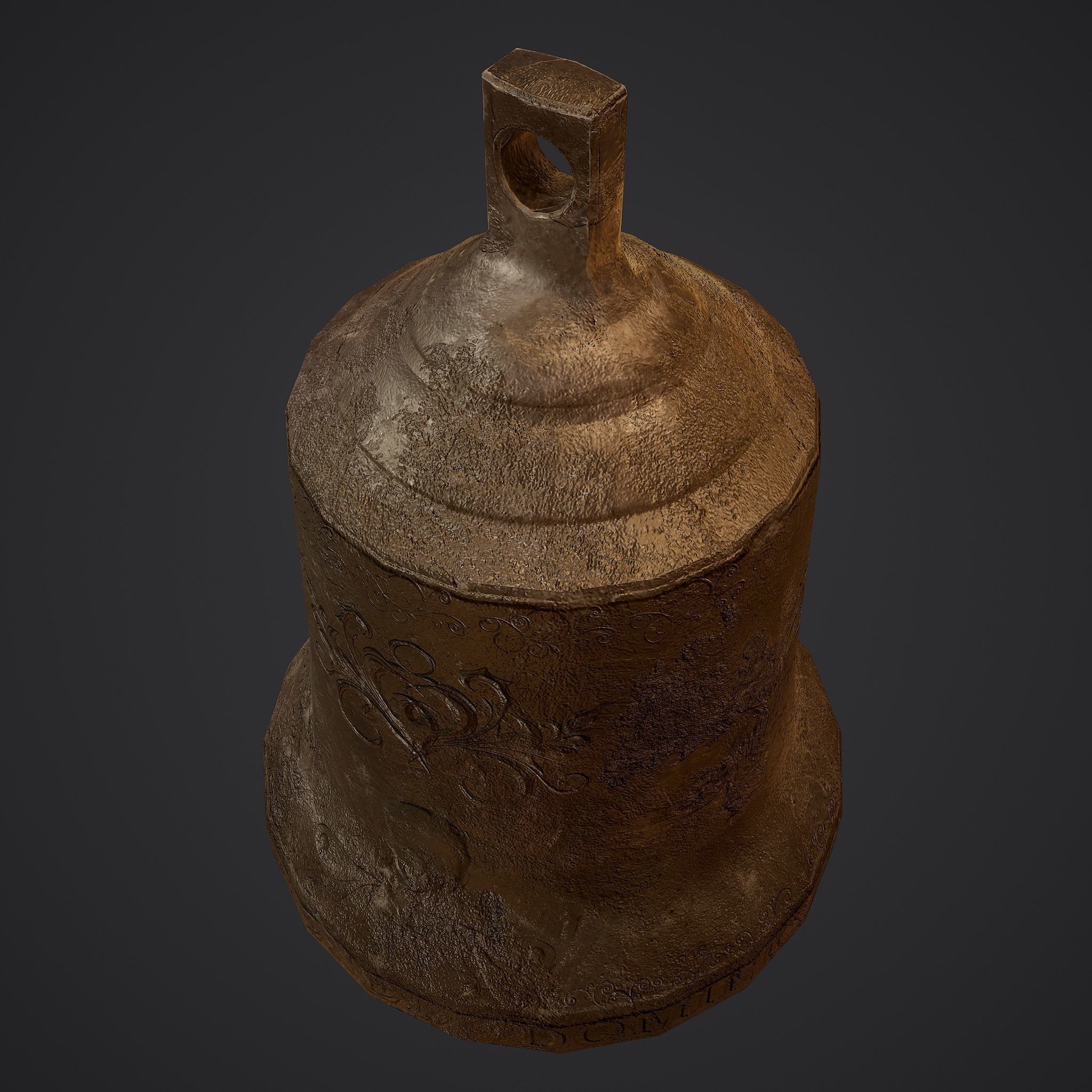 Medieval Style Bronze Bell Decoration Low-poly 3D model_17