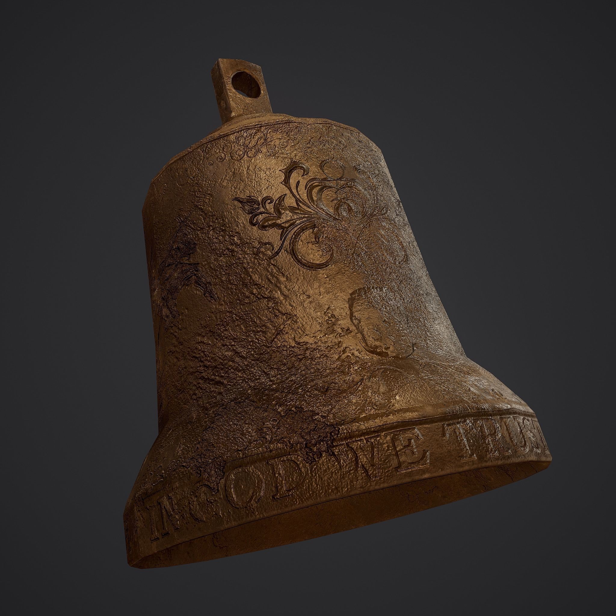 Medieval Style Bronze Bell Decoration Low-poly 3D model_23