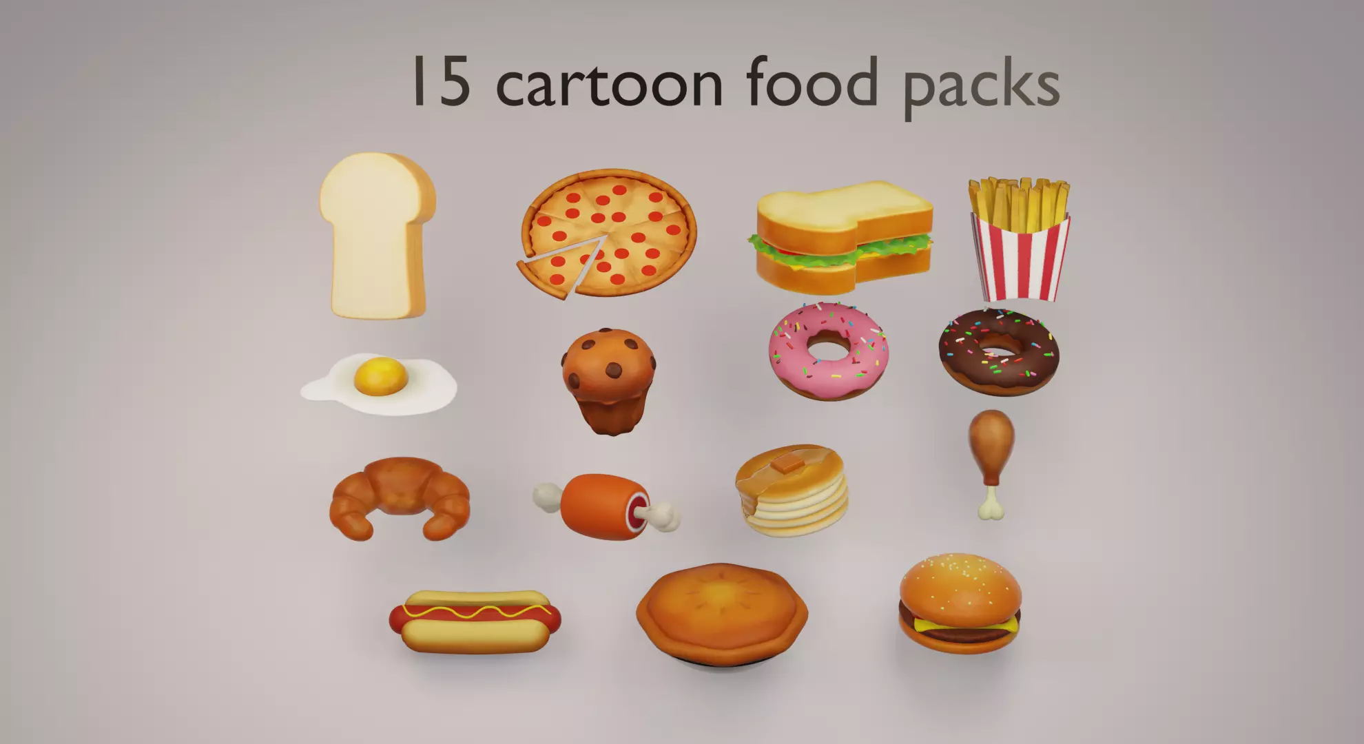 15 cartoon food assets Low-poly 3D model_0