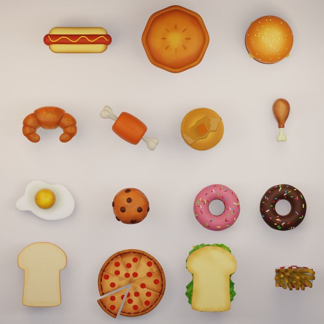 15 cartoon food assets Low-poly 3D model_16