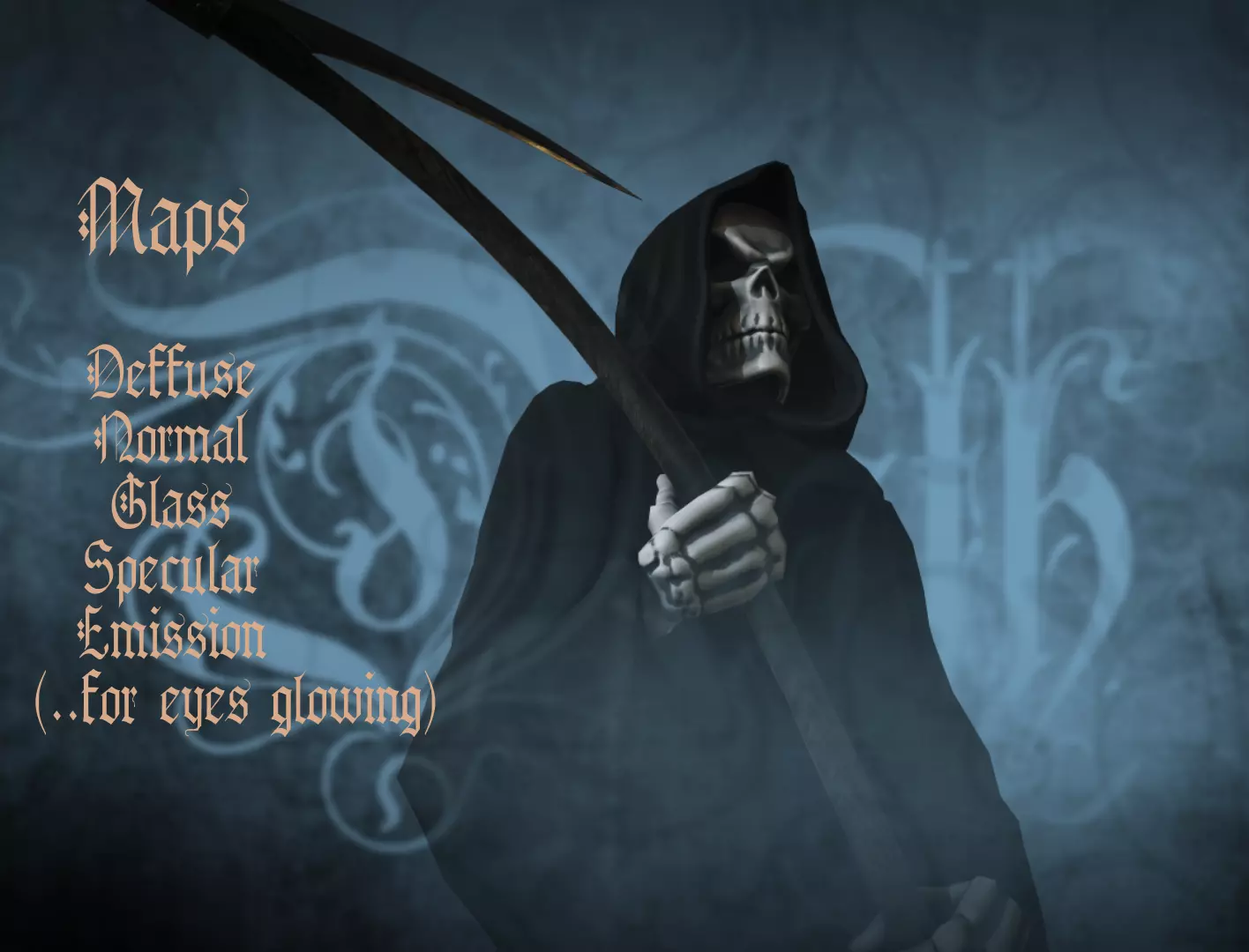 Death man holding sword Low-poly 3D model_0