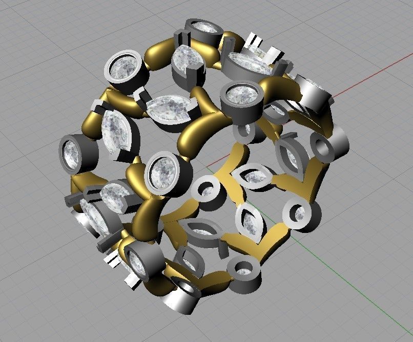 Marquise and round diamonds band 3D print model_4