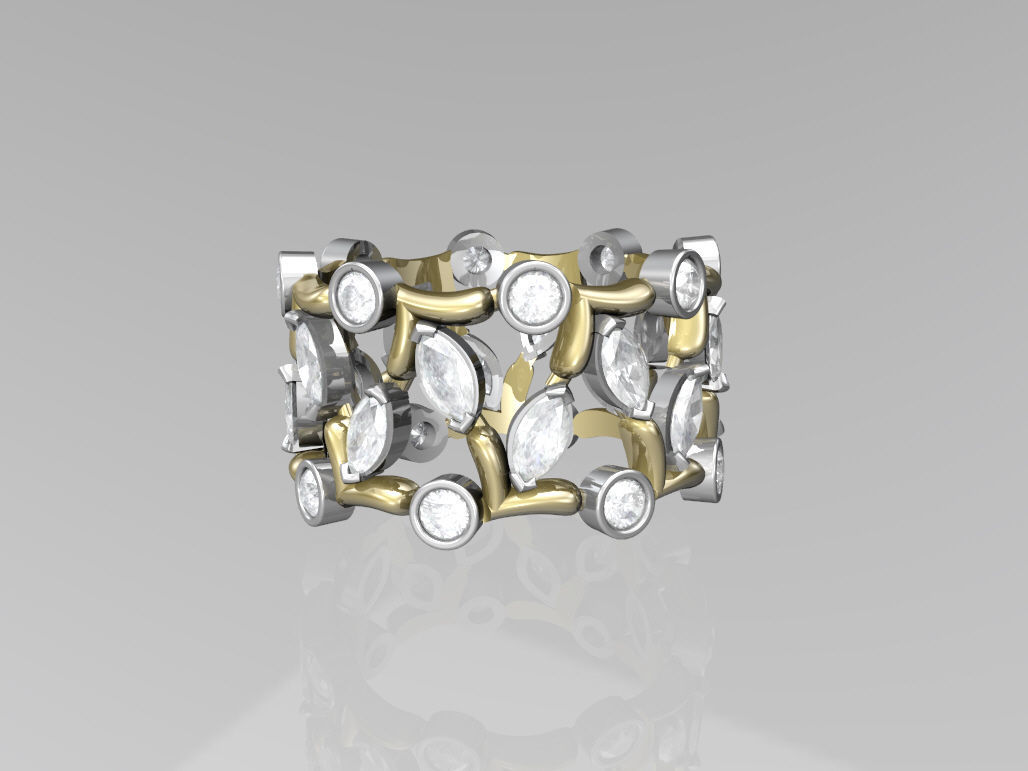 Marquise and round diamonds band 3D print model_1
