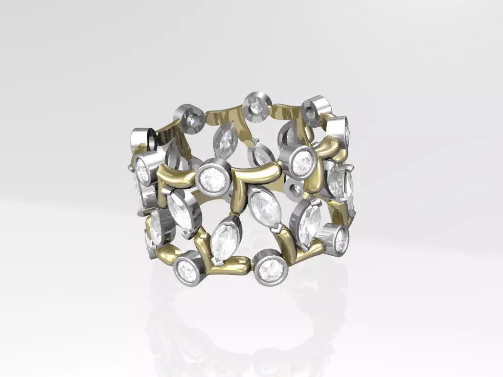 Marquise and round diamonds band 3D print model_0