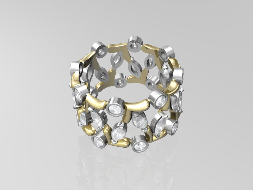 Marquise and round diamonds band 3D print model_2