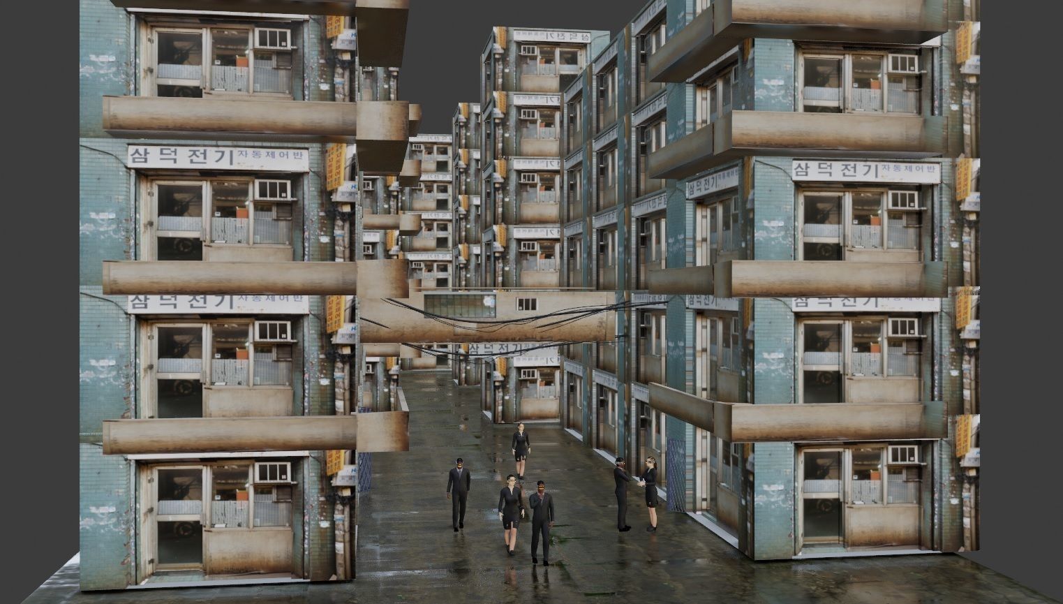 cyber punk street scene made with blender Low-poly 3D model_5