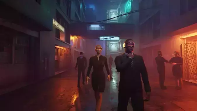 cyber punk street scene made with blender Low-poly 3D model