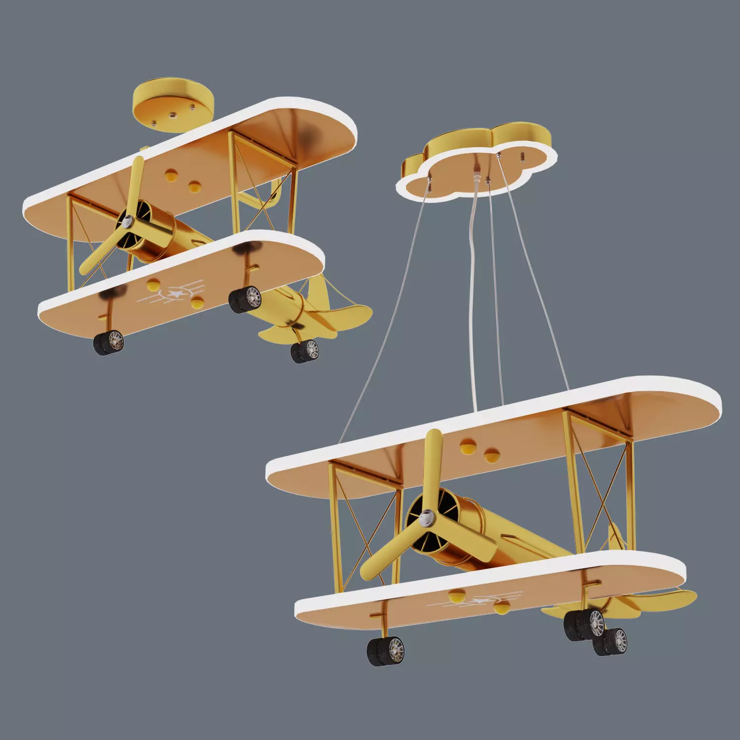 Gold painted chandelier airplane 3D model_0