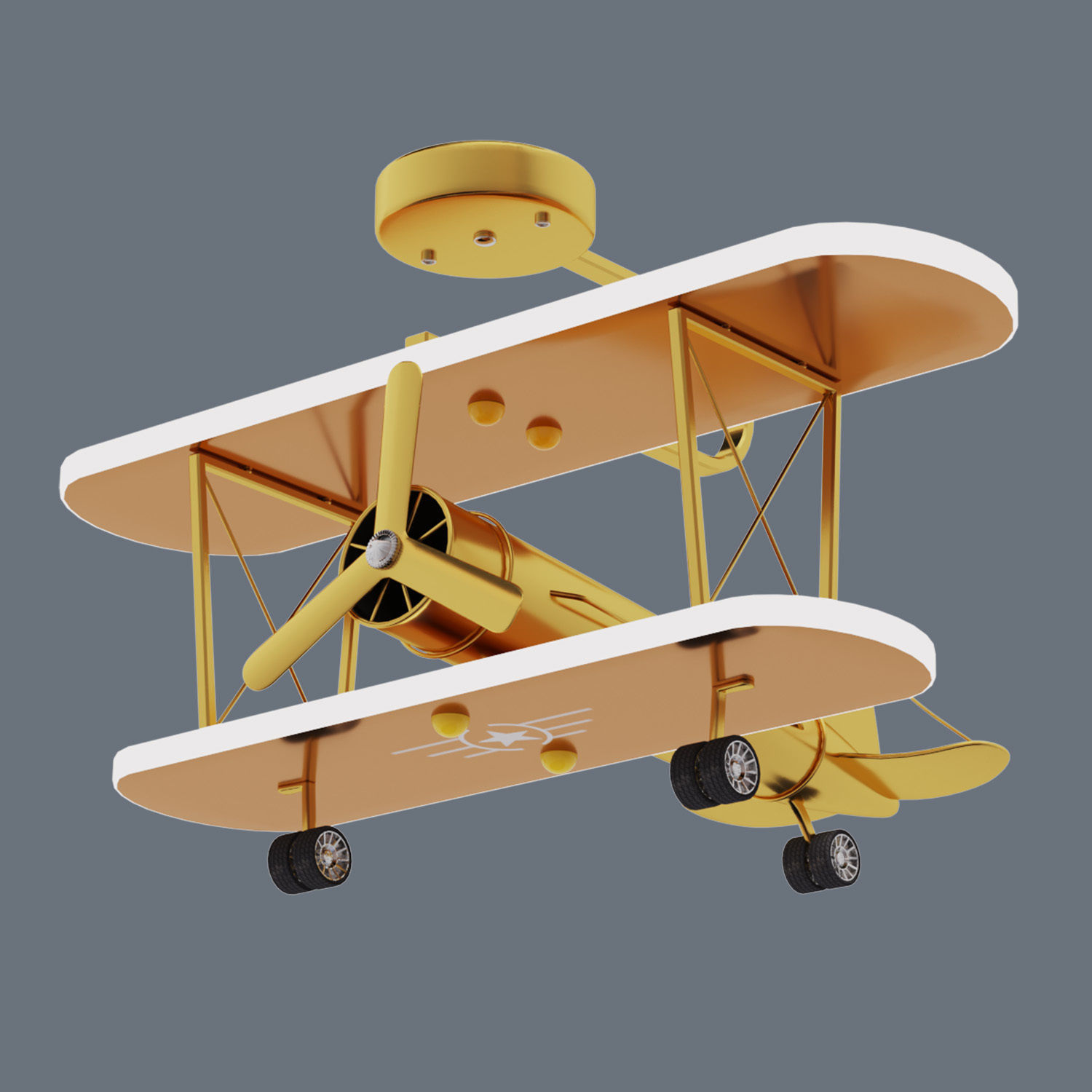 Gold painted chandelier airplane 3D model_2