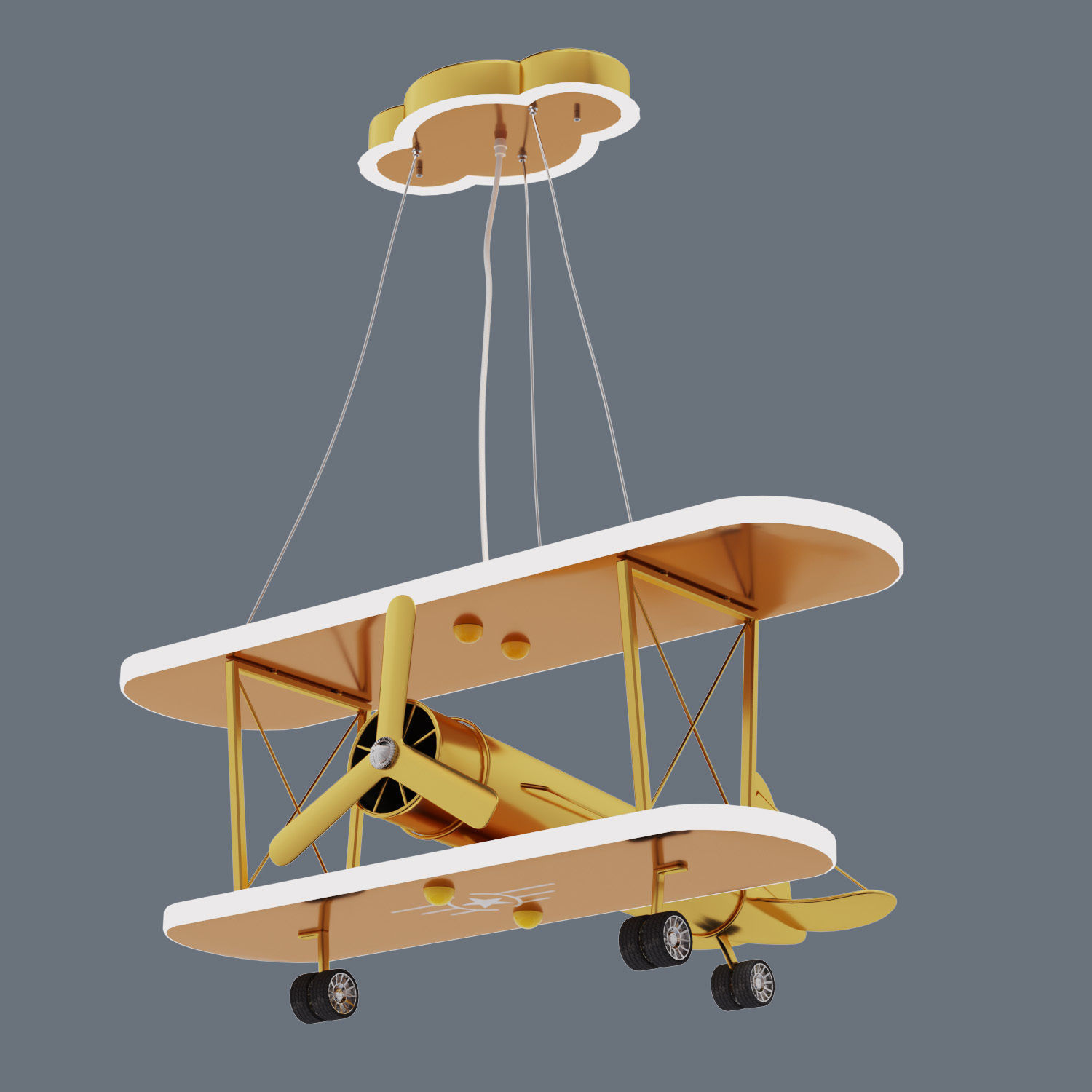 Gold painted chandelier airplane 3D model_3