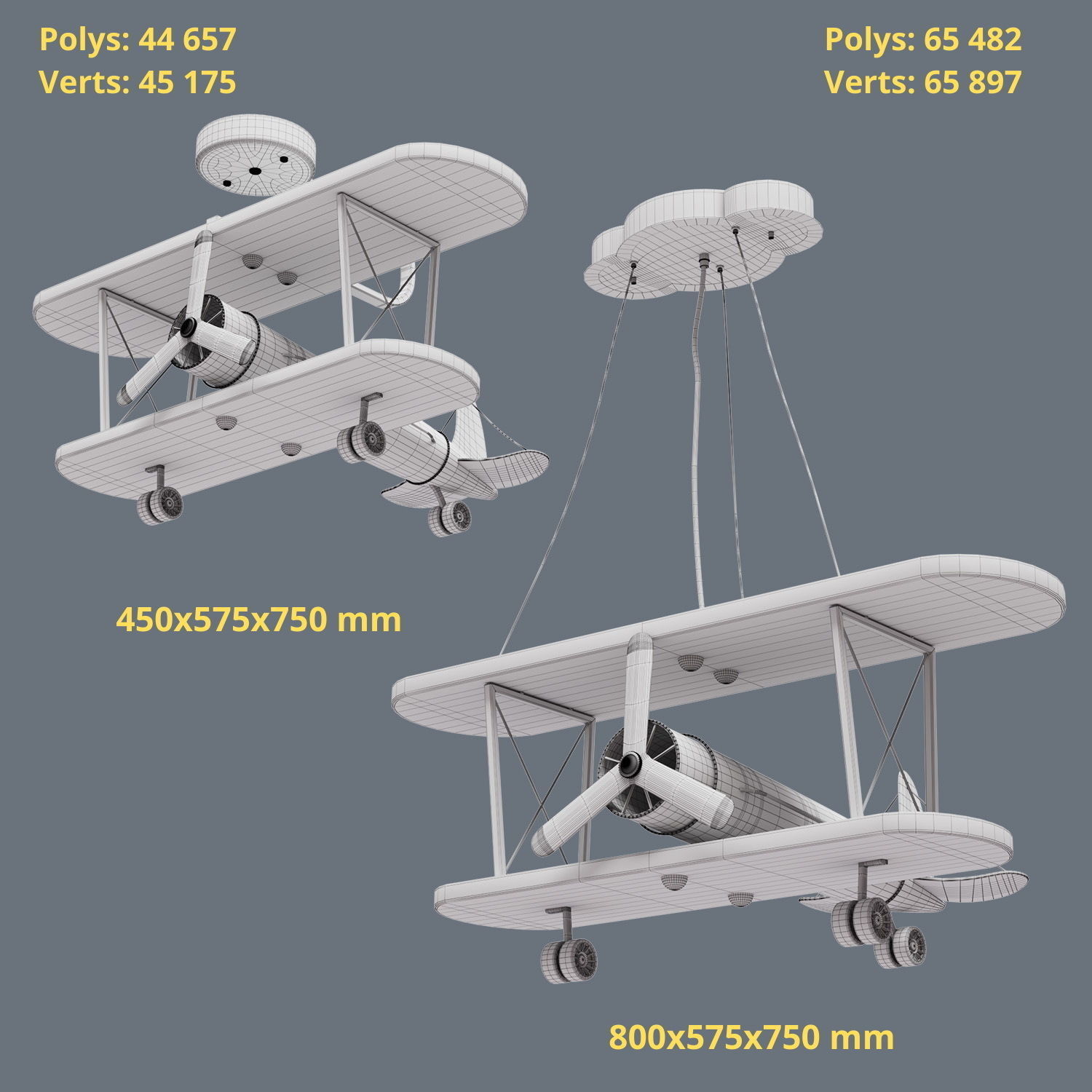 Gold painted chandelier airplane 3D model_1