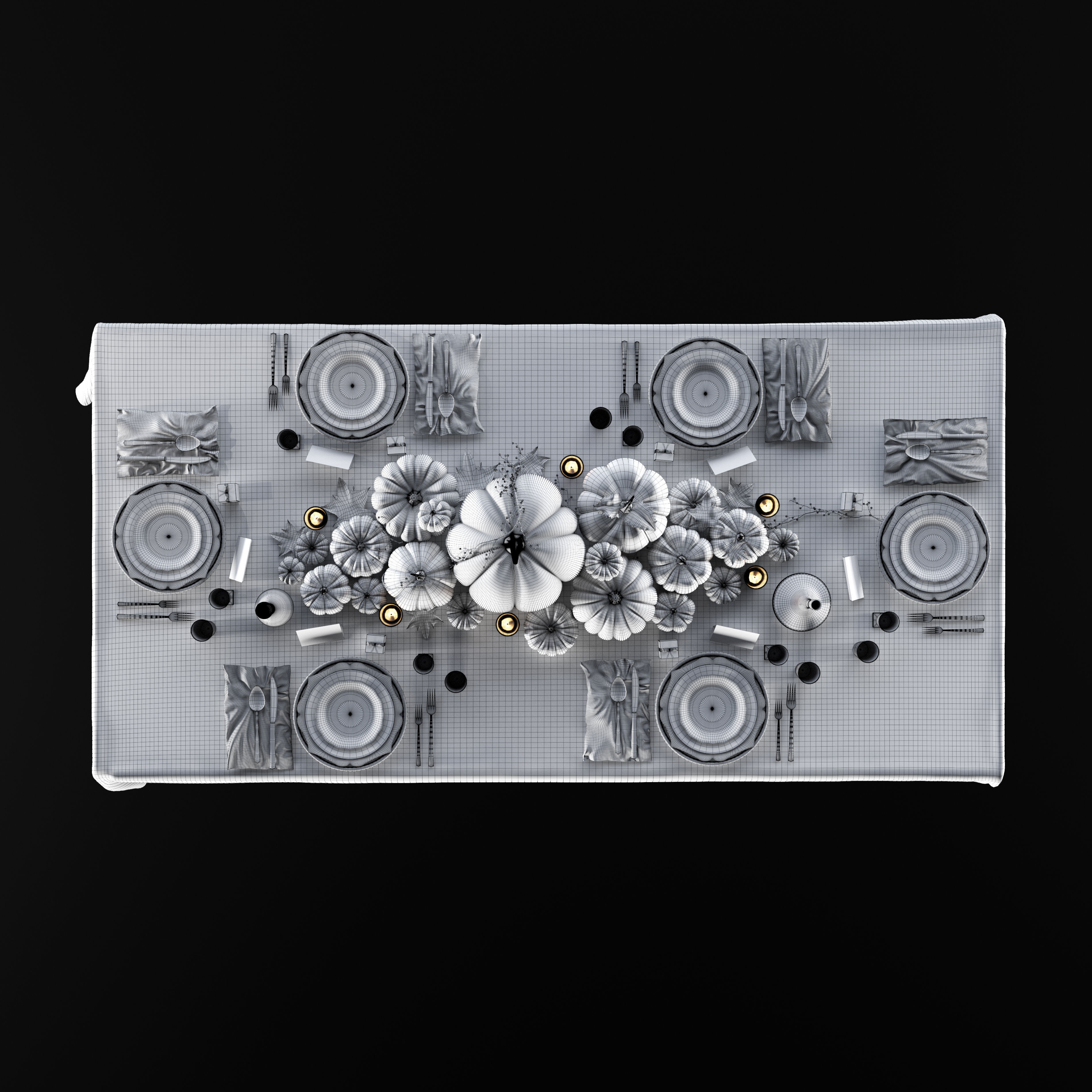 Golden autumn table set 3D model_12